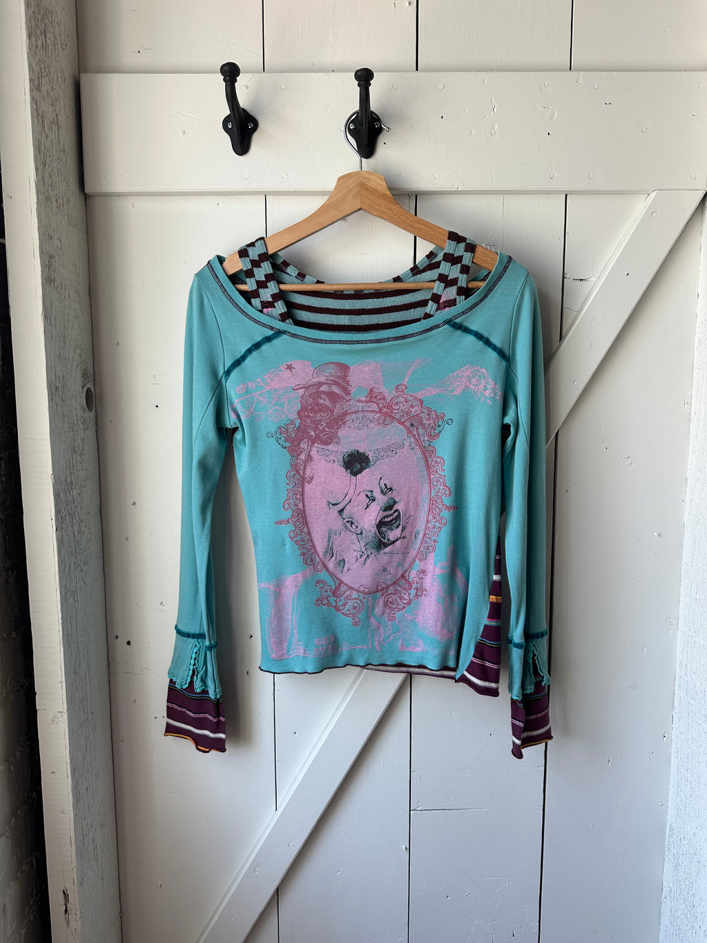 Y2K Euro One Step Double Layer Top w/ Clown Graphic