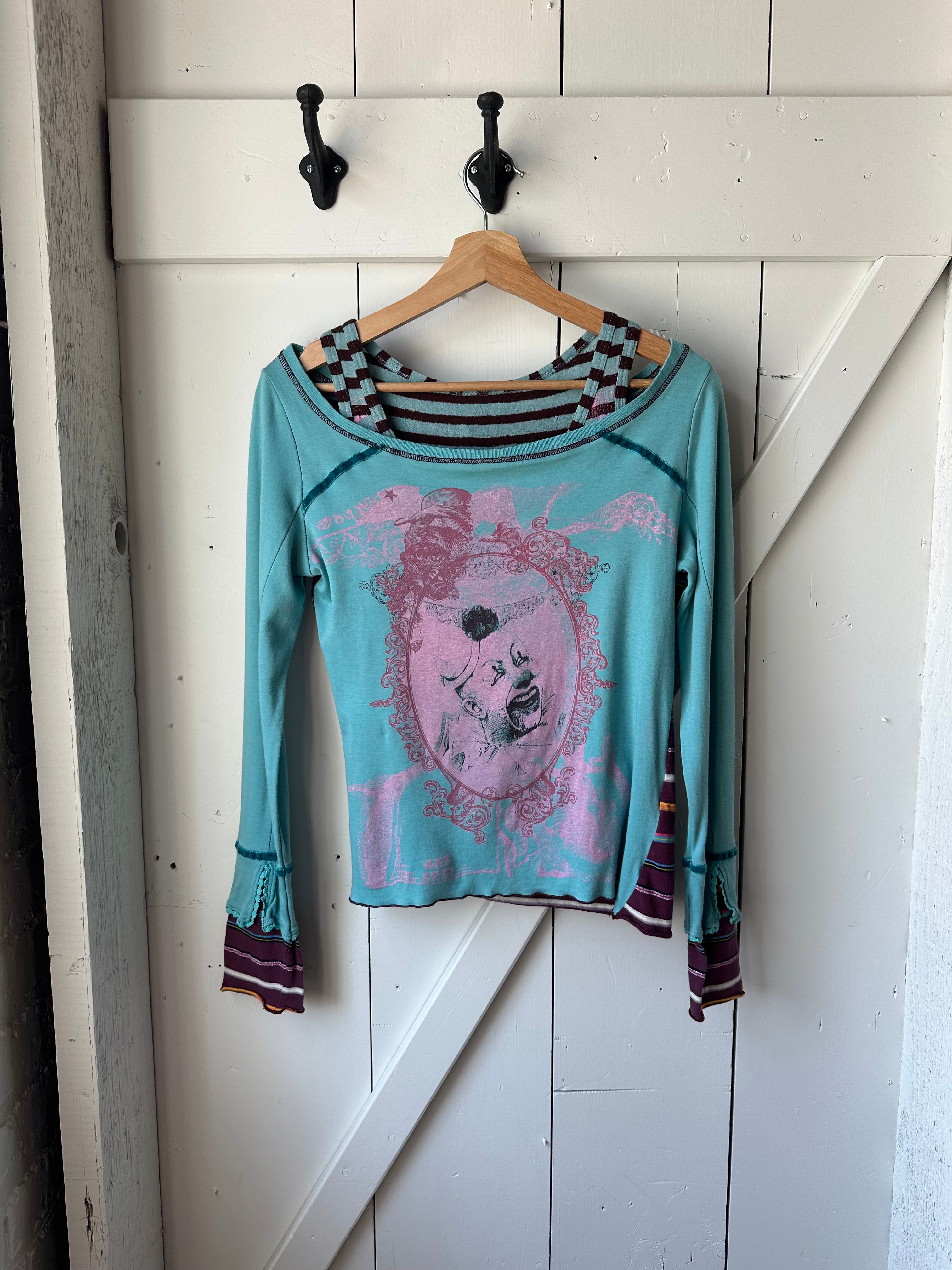 Y2K Euro One Step Double Layer Top w/ Clown Graphic