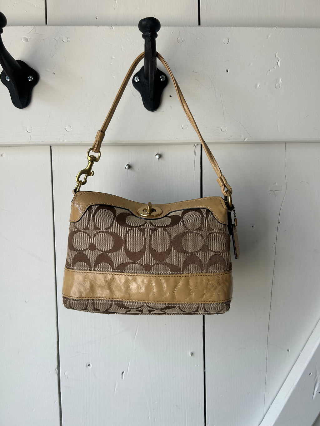 Y2k Coach Legacy Signature Gold Turn-Lock Wristlet