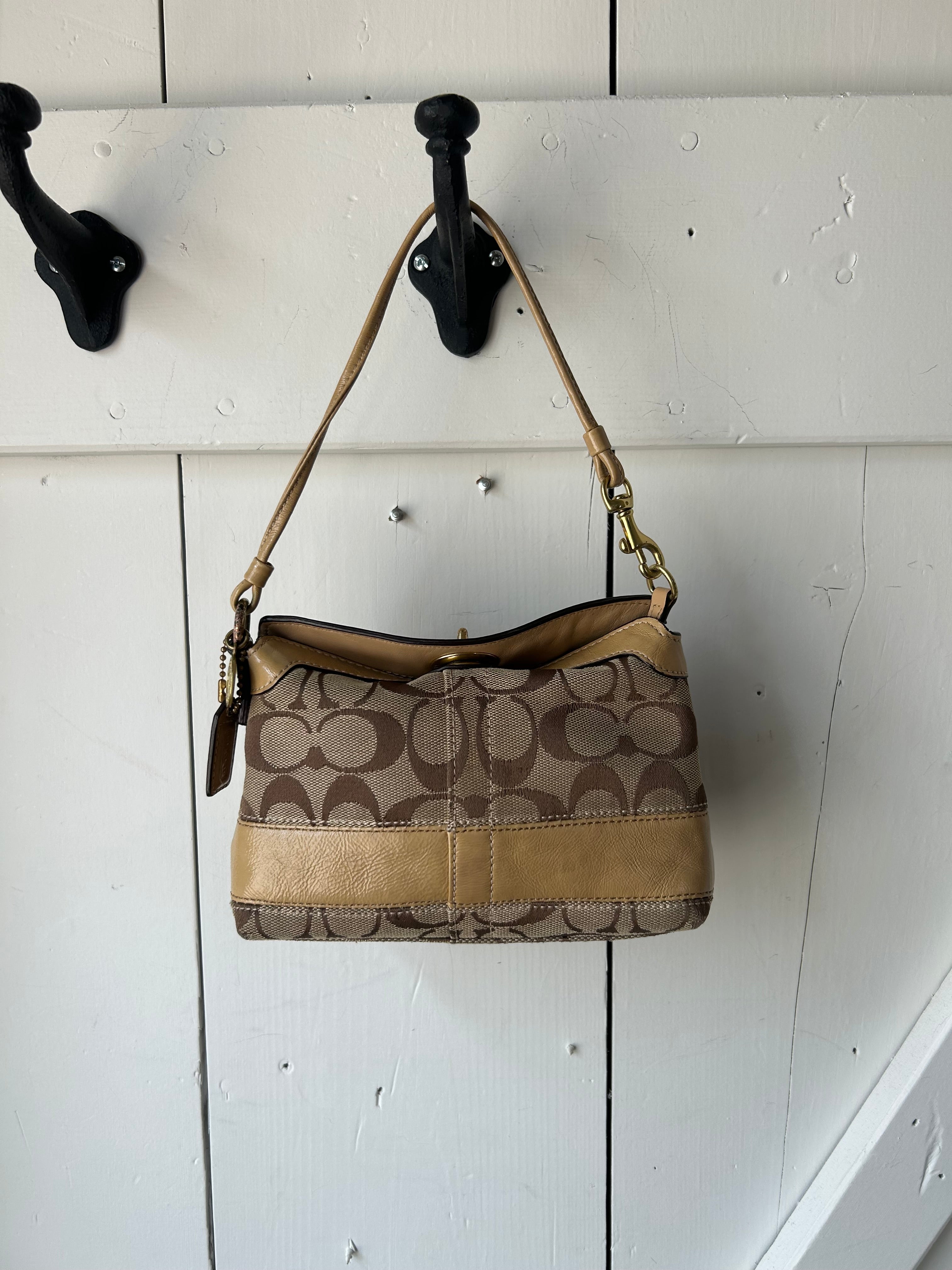 Y2k Coach Legacy Signature Gold Turn-Lock Wristlet