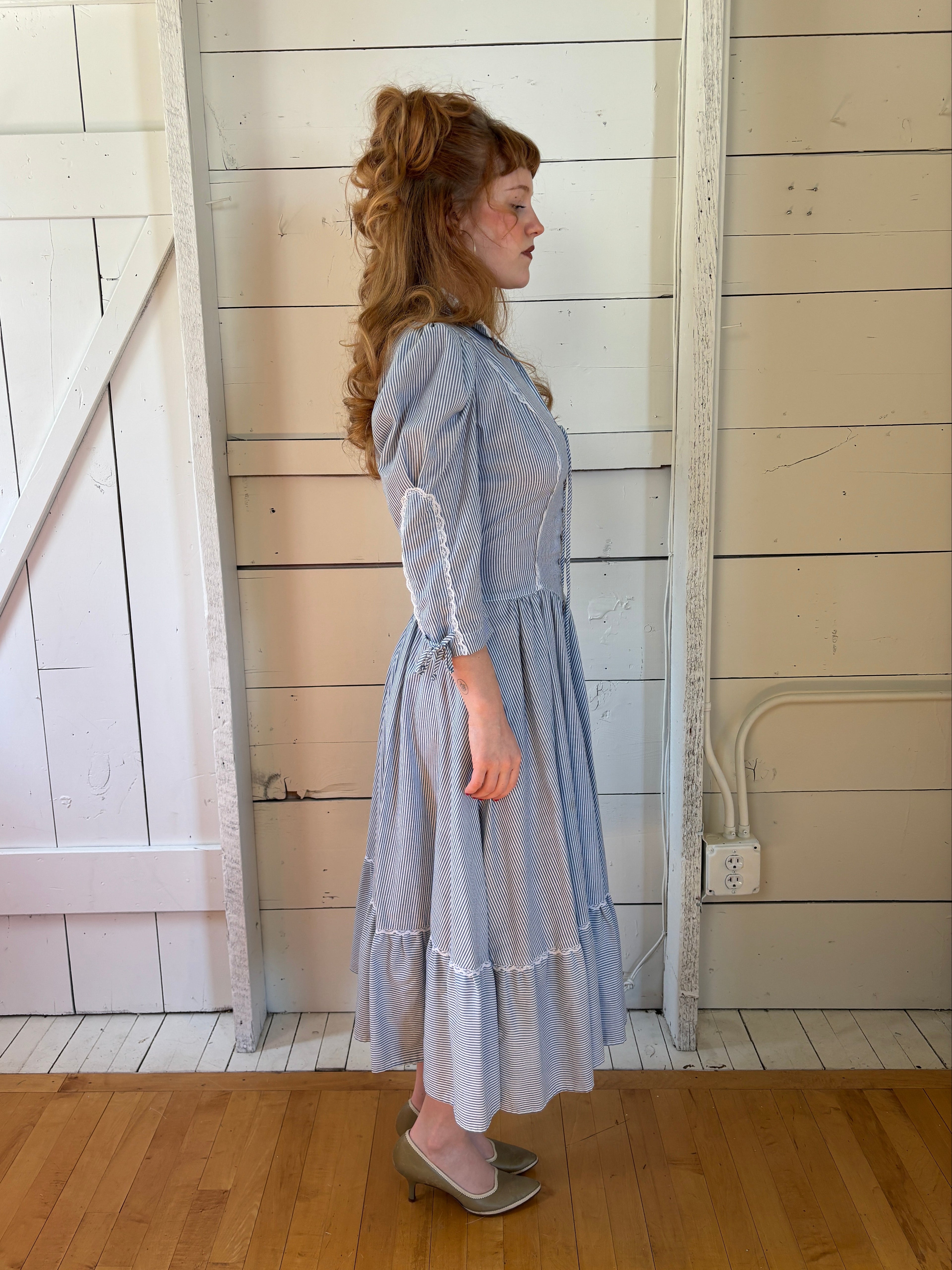 70s Praire Pinstripe Dress Handmade