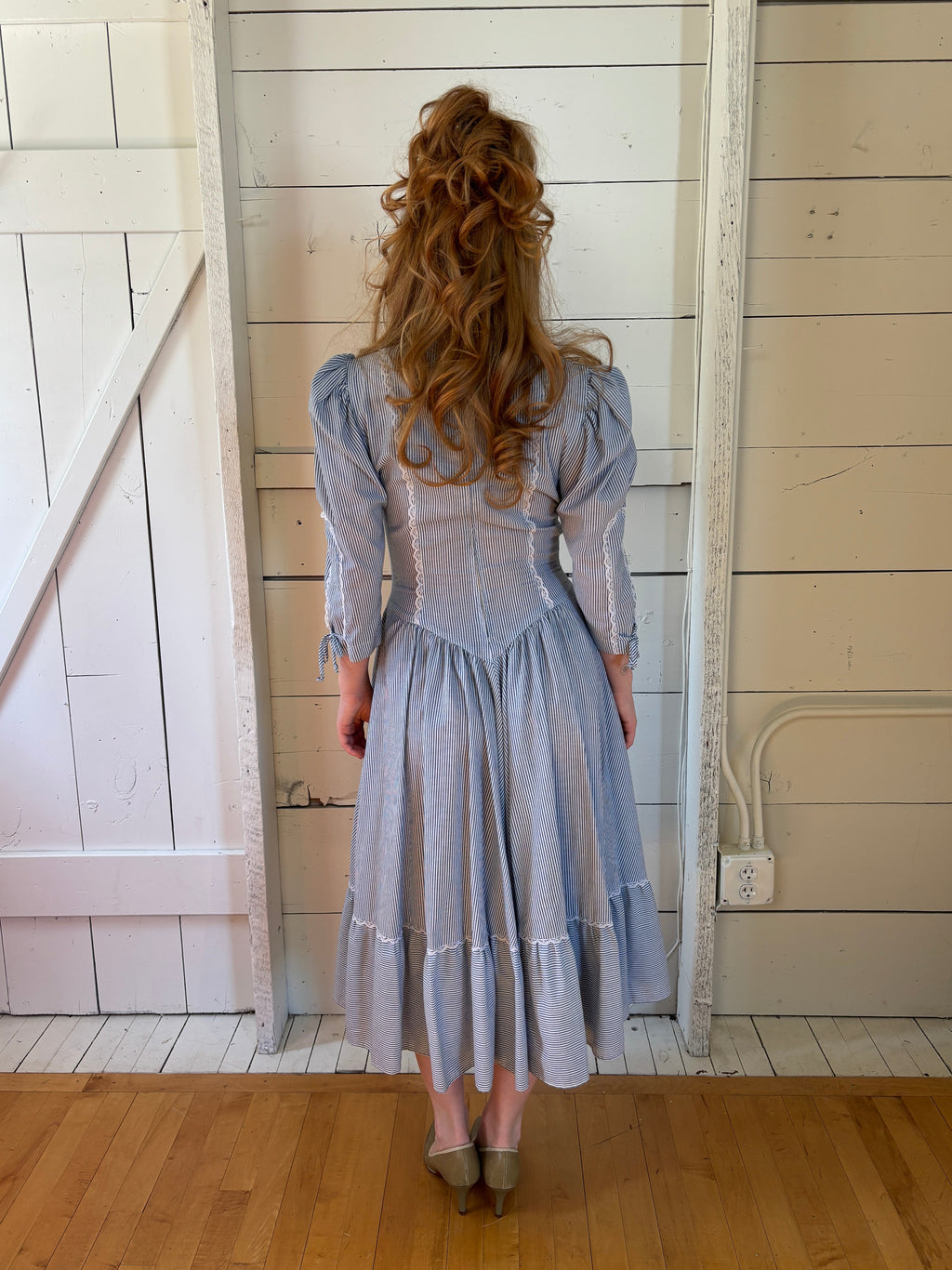 70s Praire Pinstripe Dress Handmade