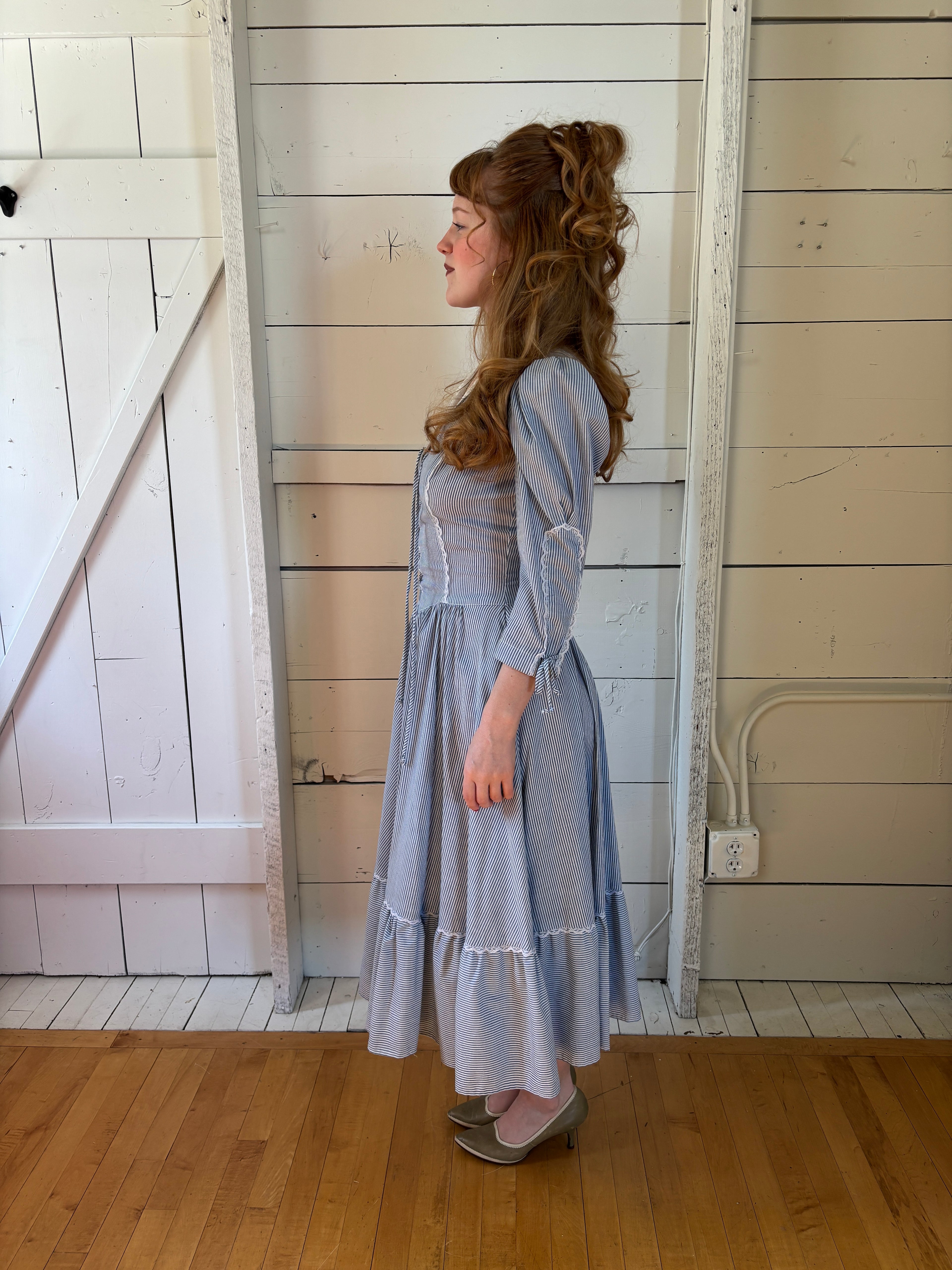 70s Praire Pinstripe Dress Handmade