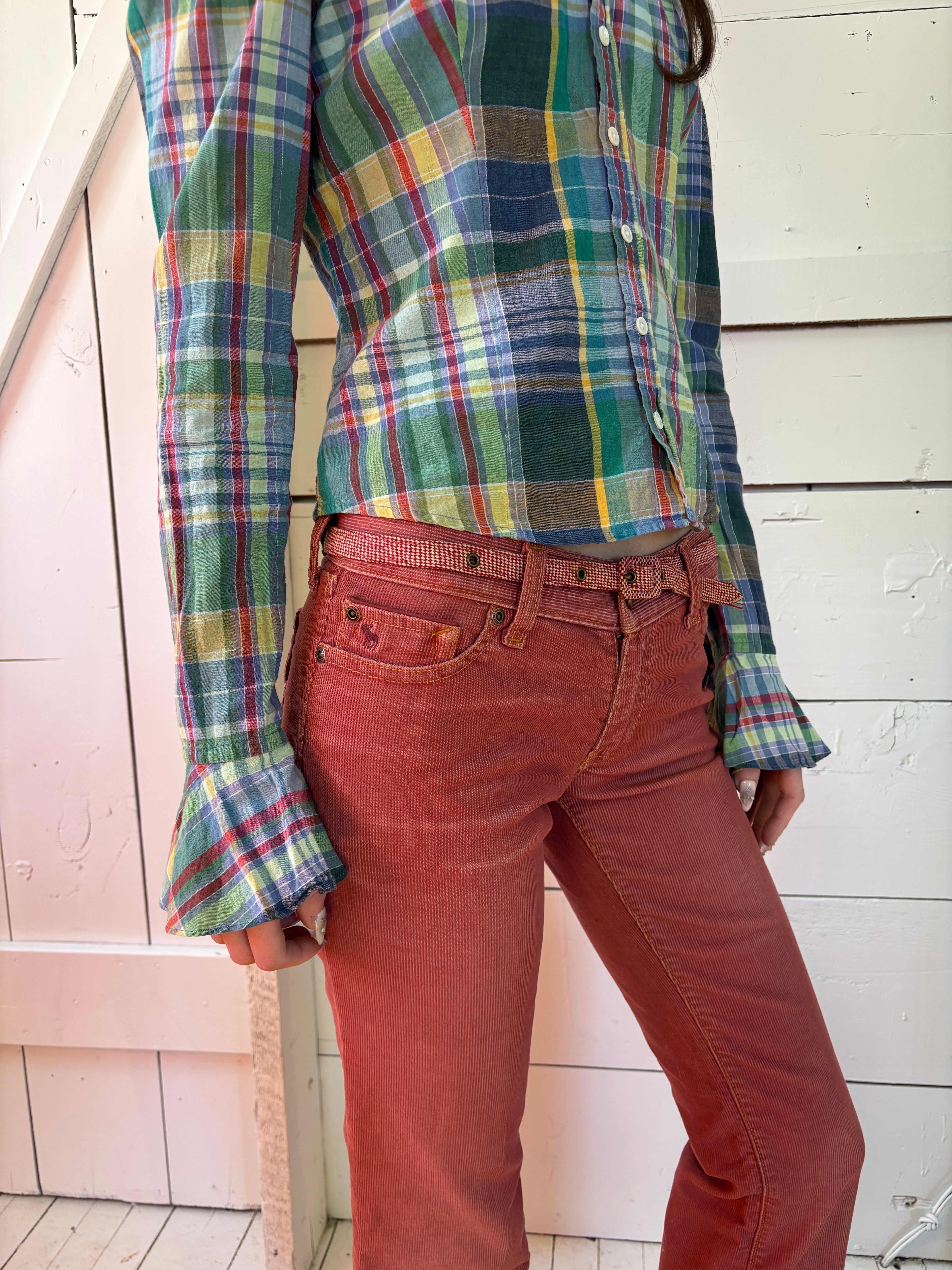 2000s Abercrombie Salmon Corduroy Low Rise Flares