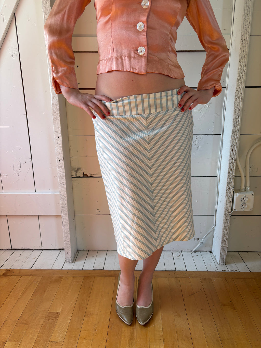 90s Necessary Objects Midi Striped Skirt