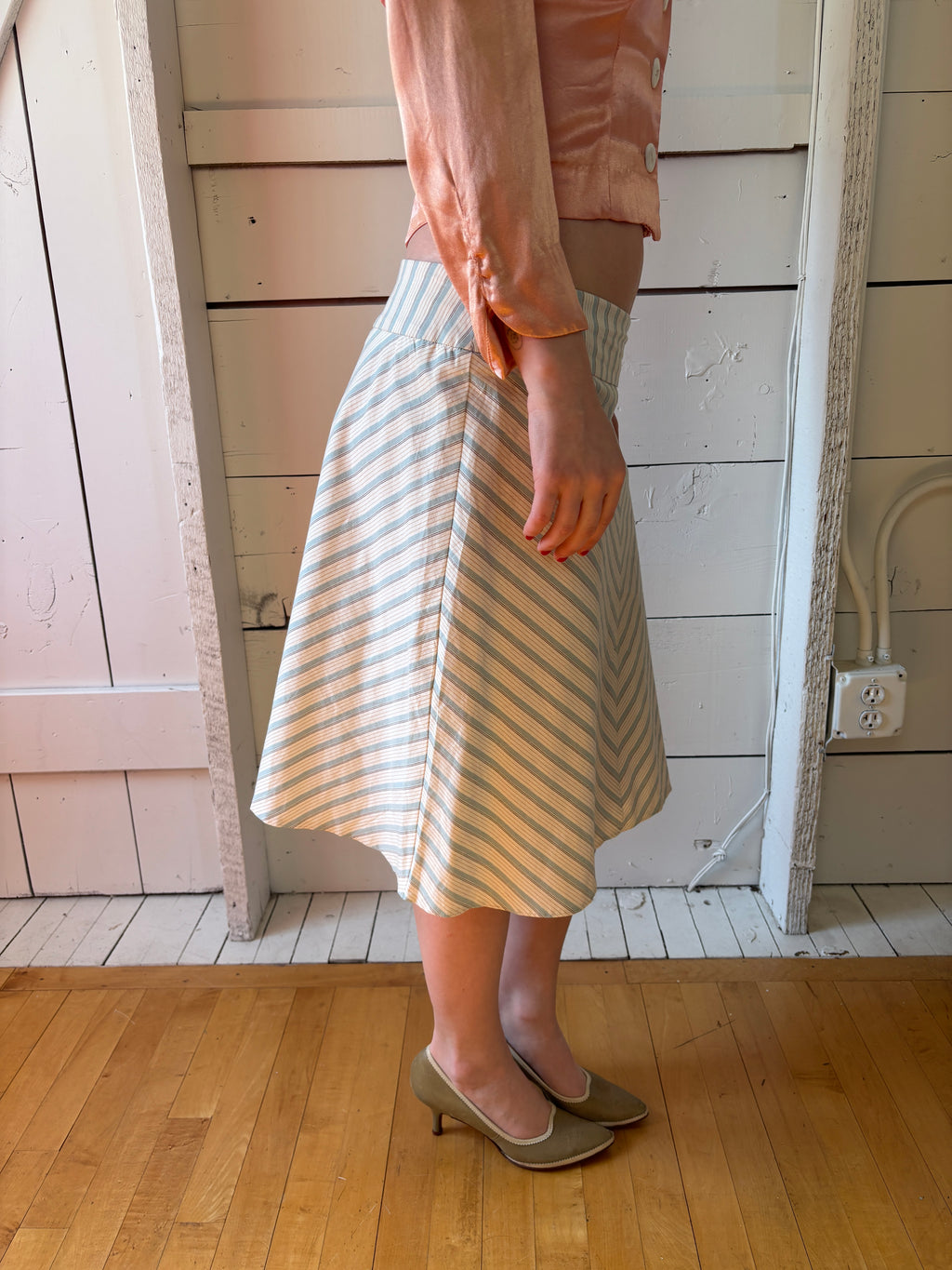 90s Necessary Objects Midi Striped Skirt