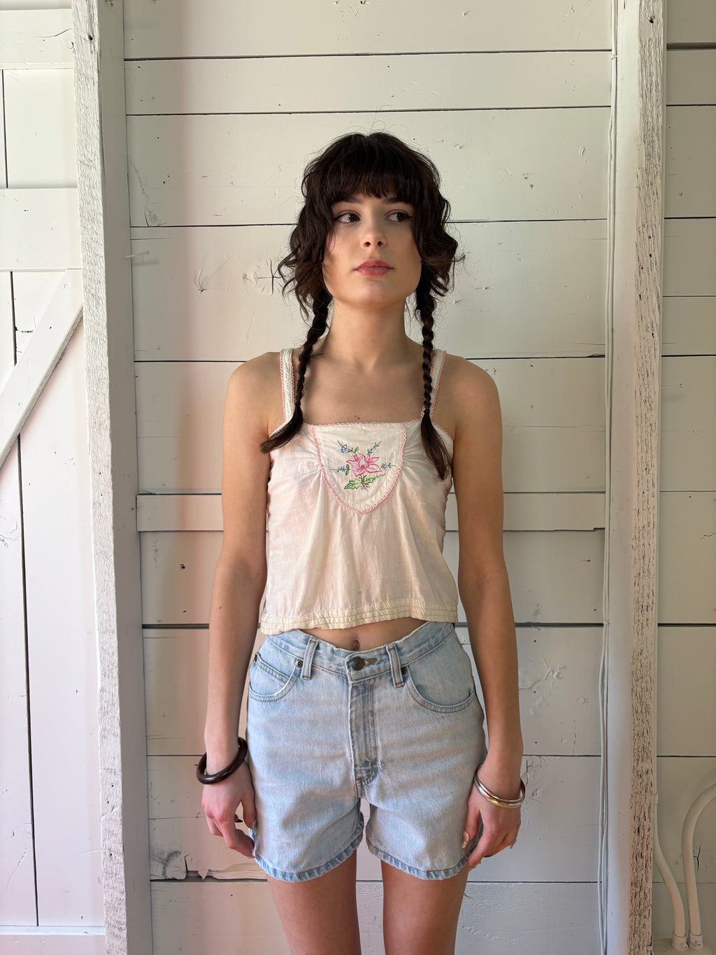 70s Pinot Noir Cotton Embroidered Top