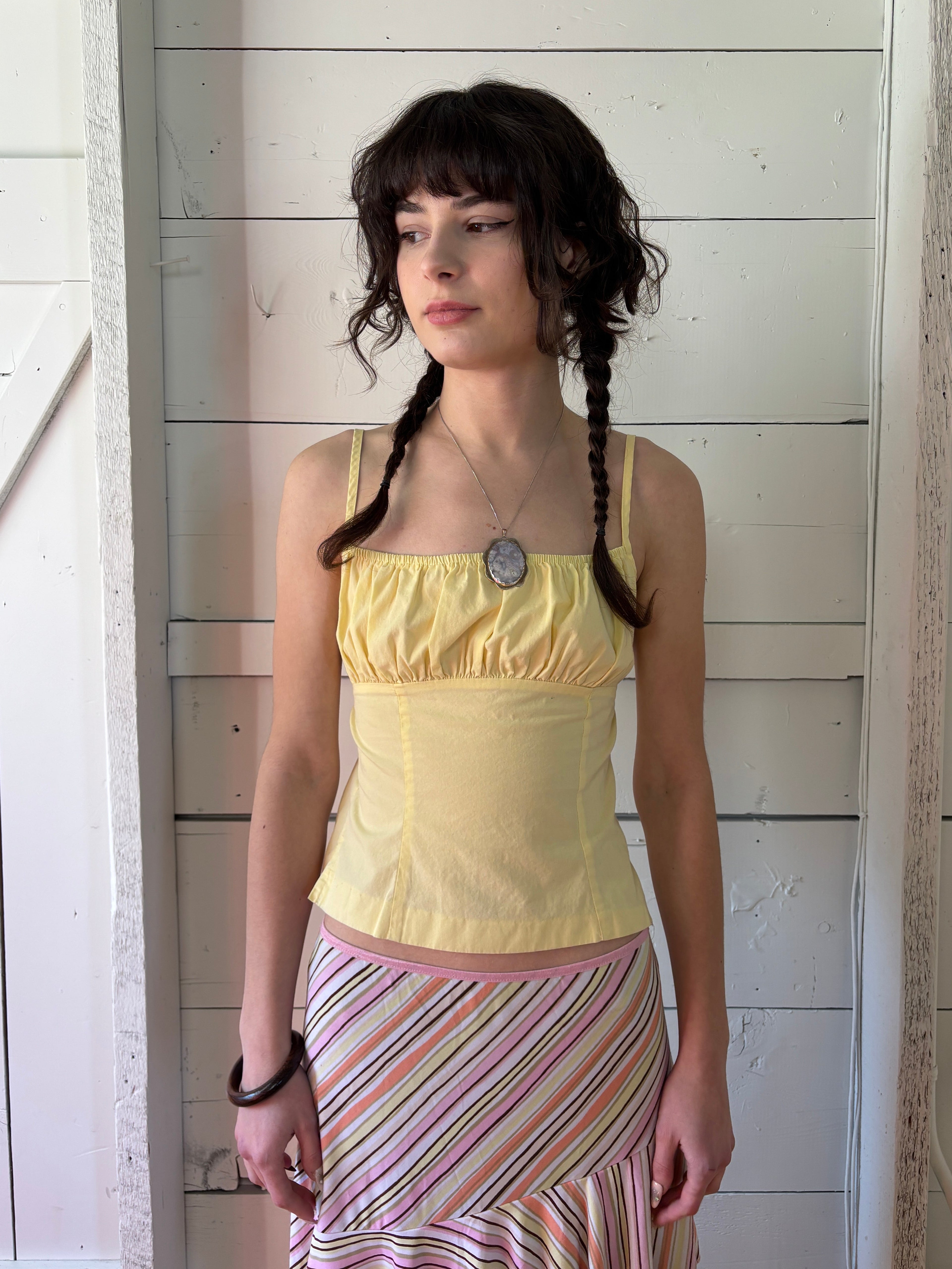 90s Butter Yellow Cotton Milkmaid Tank Top