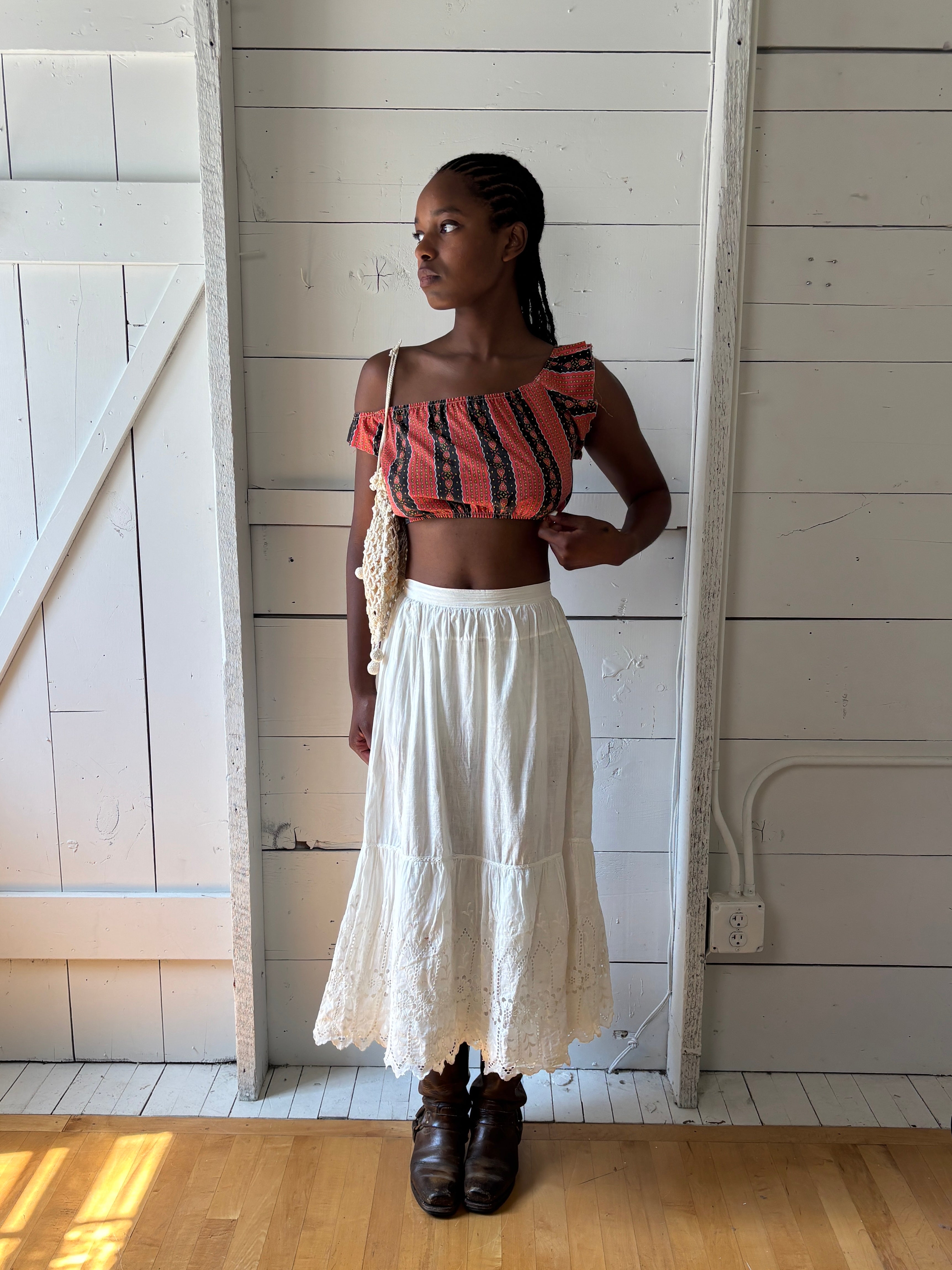 Antique Cotton Eyelet Maxi Skirt