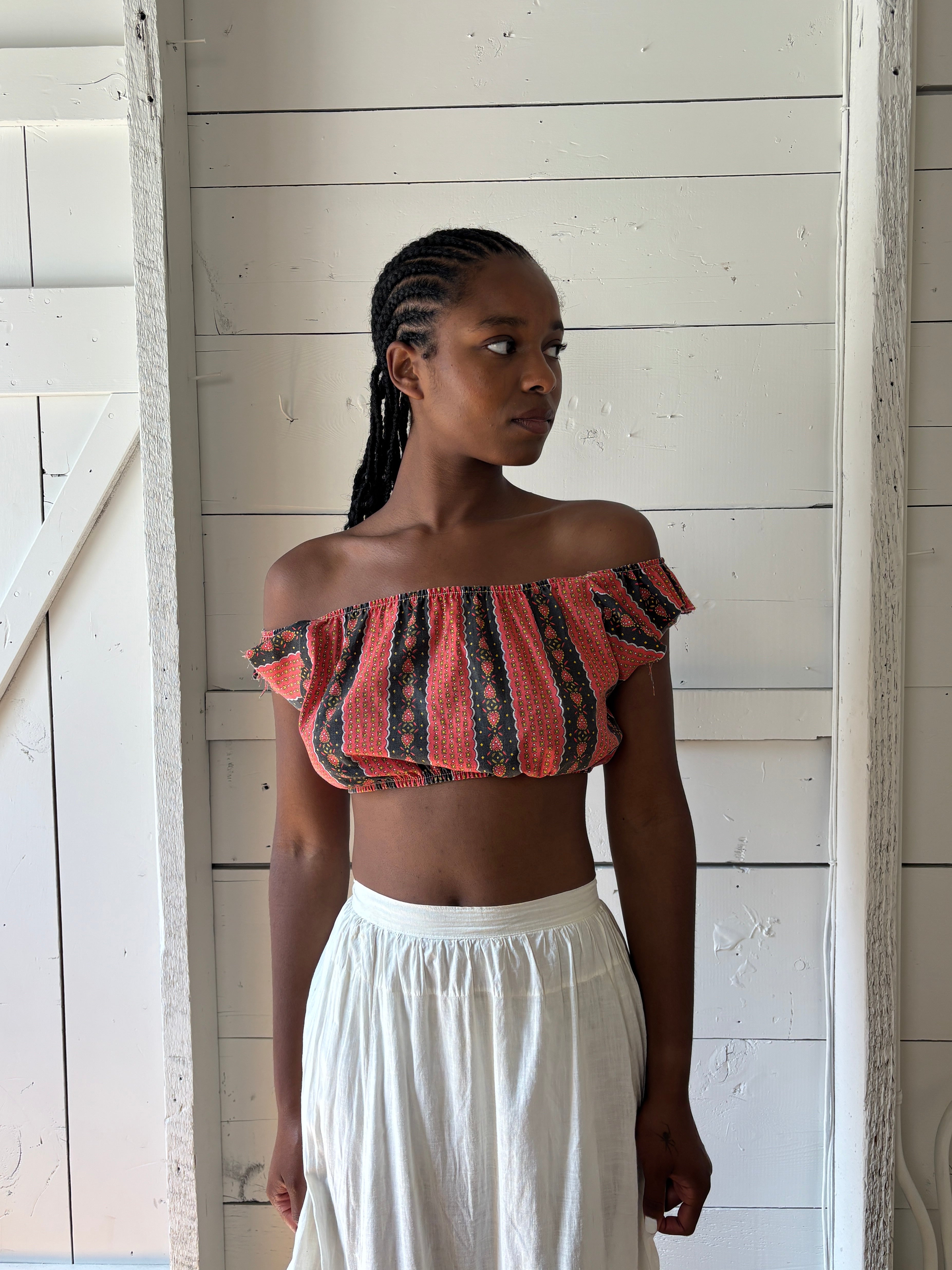 1970s Handmaid Milk Maid Cutoff Blouse