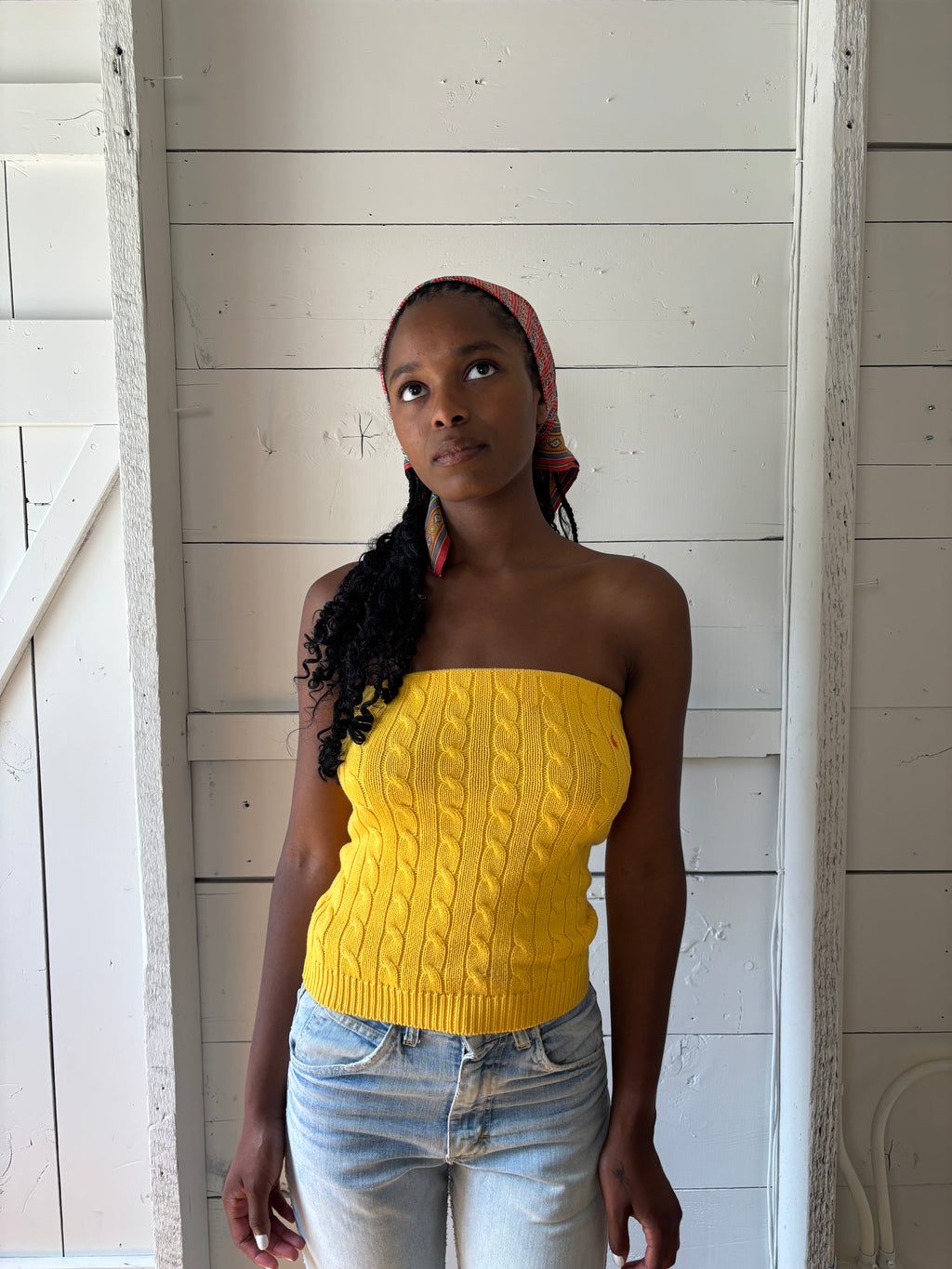 Y2K Ralph Lauren Yellow Cotton Cable Knit Tube Top