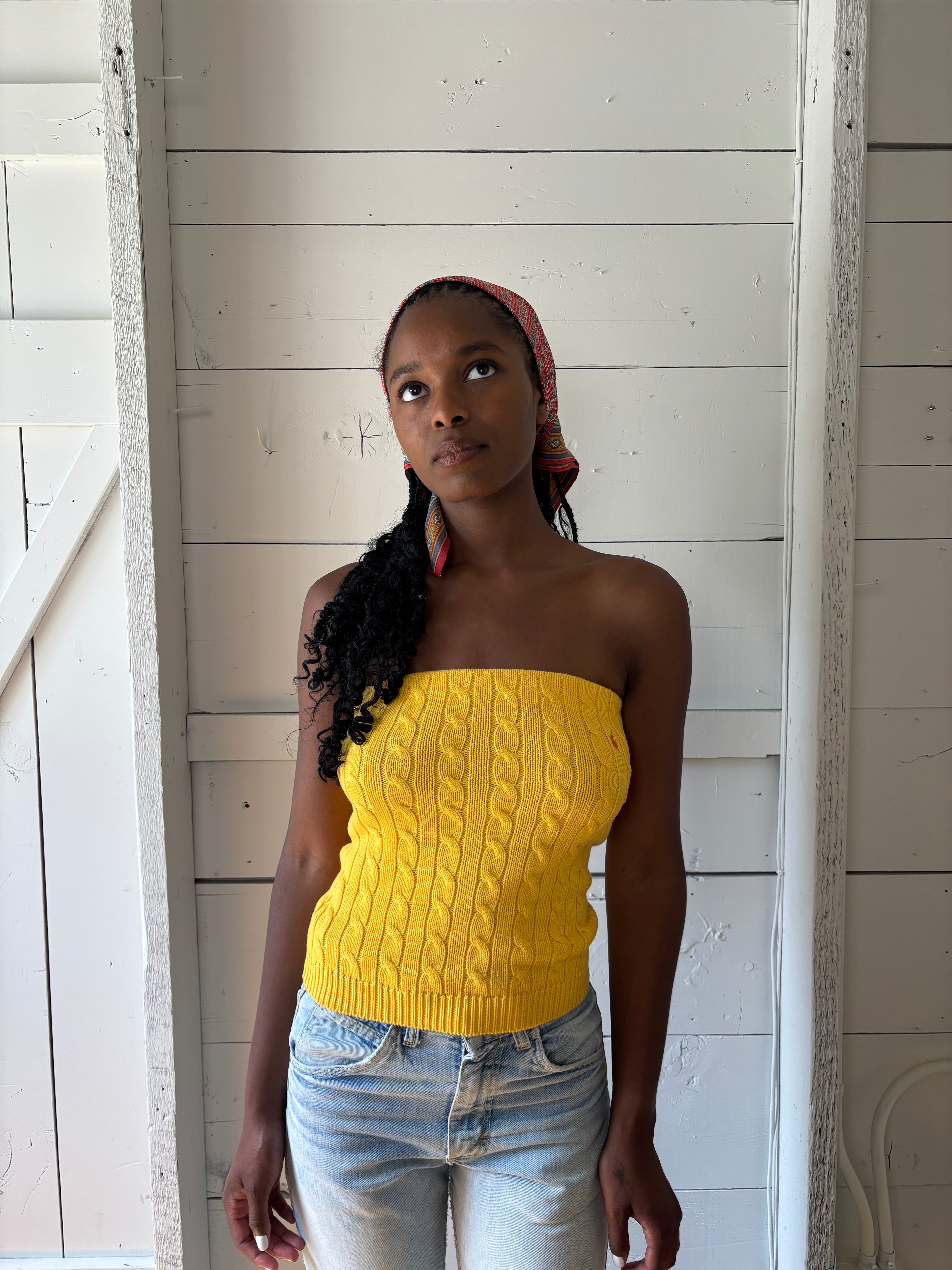 Y2K Ralph Lauren Yellow Cotton Cable Knit Tube Top