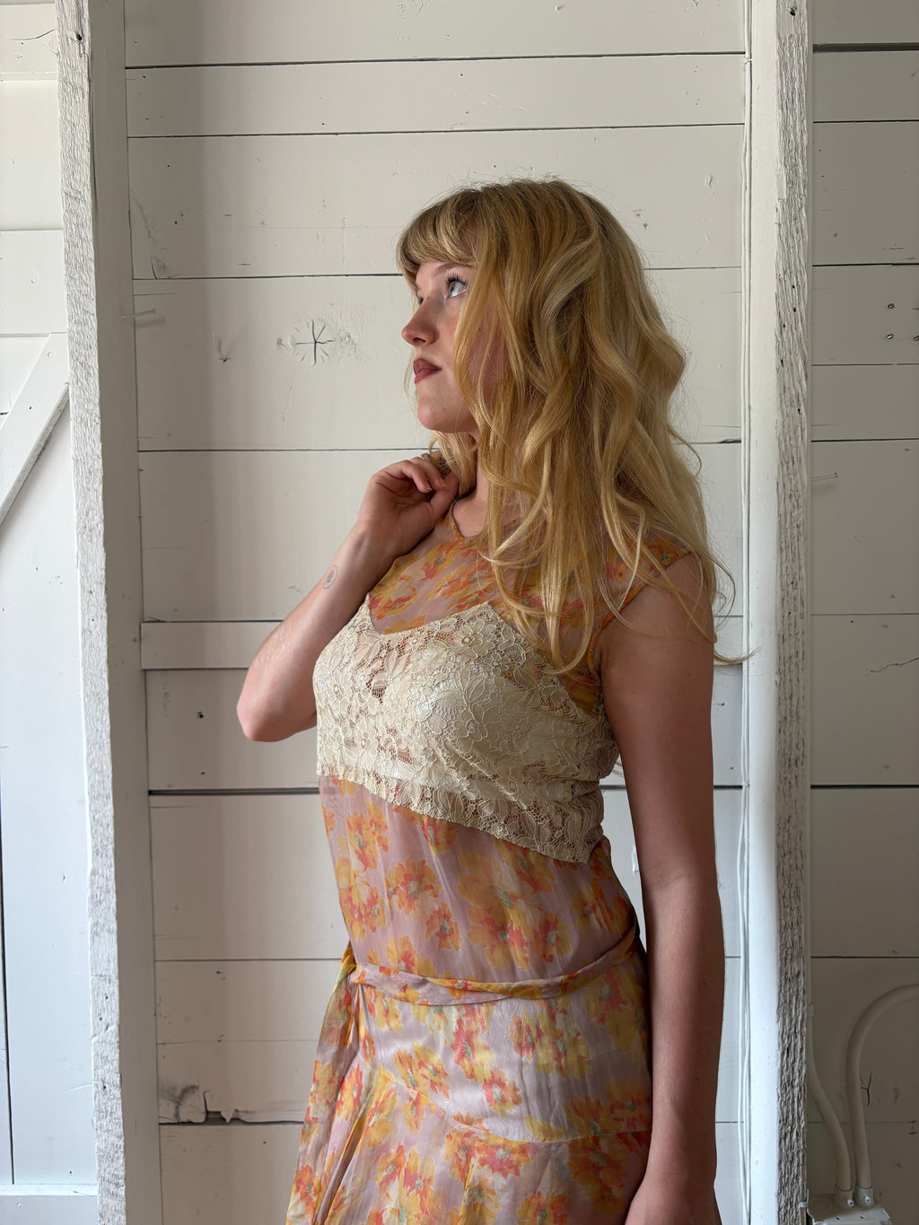 1920s Floral Sheer Lace Ruffle Drop Waist Set