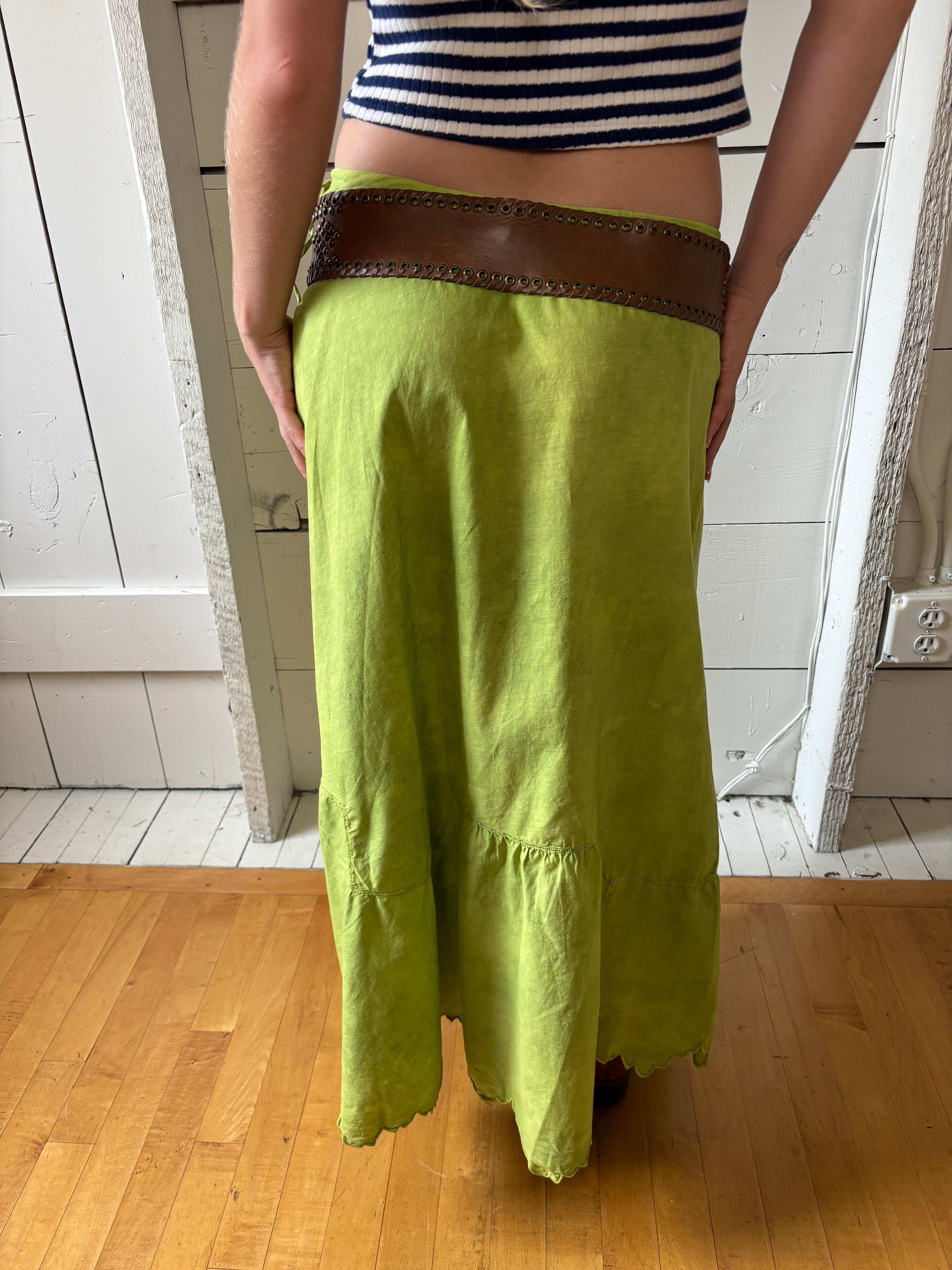 Antique Hand Dyed Cotton Petticoat Green Maxi Skirt