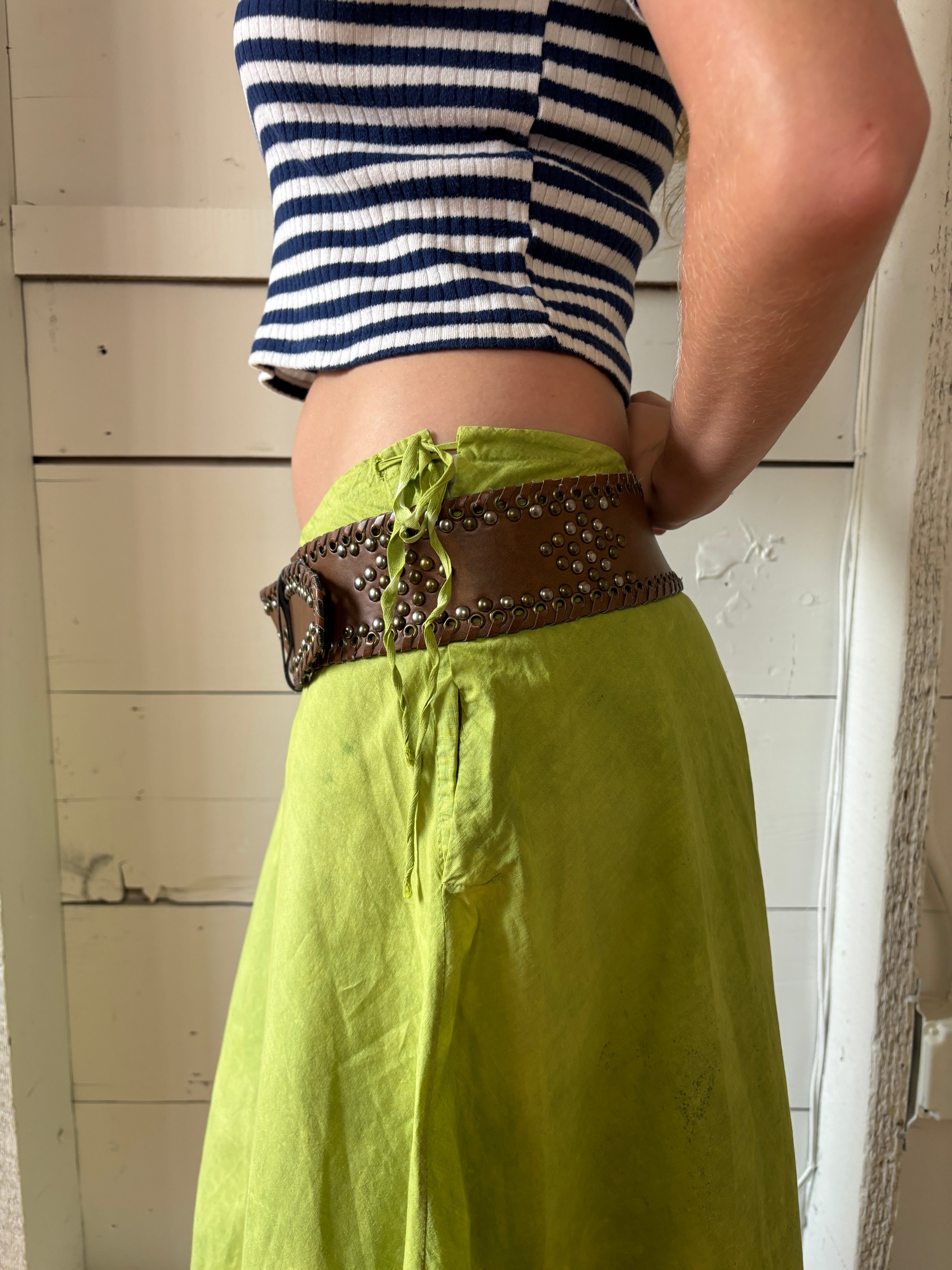 Antique Hand Dyed Cotton Petticoat Green Maxi Skirt