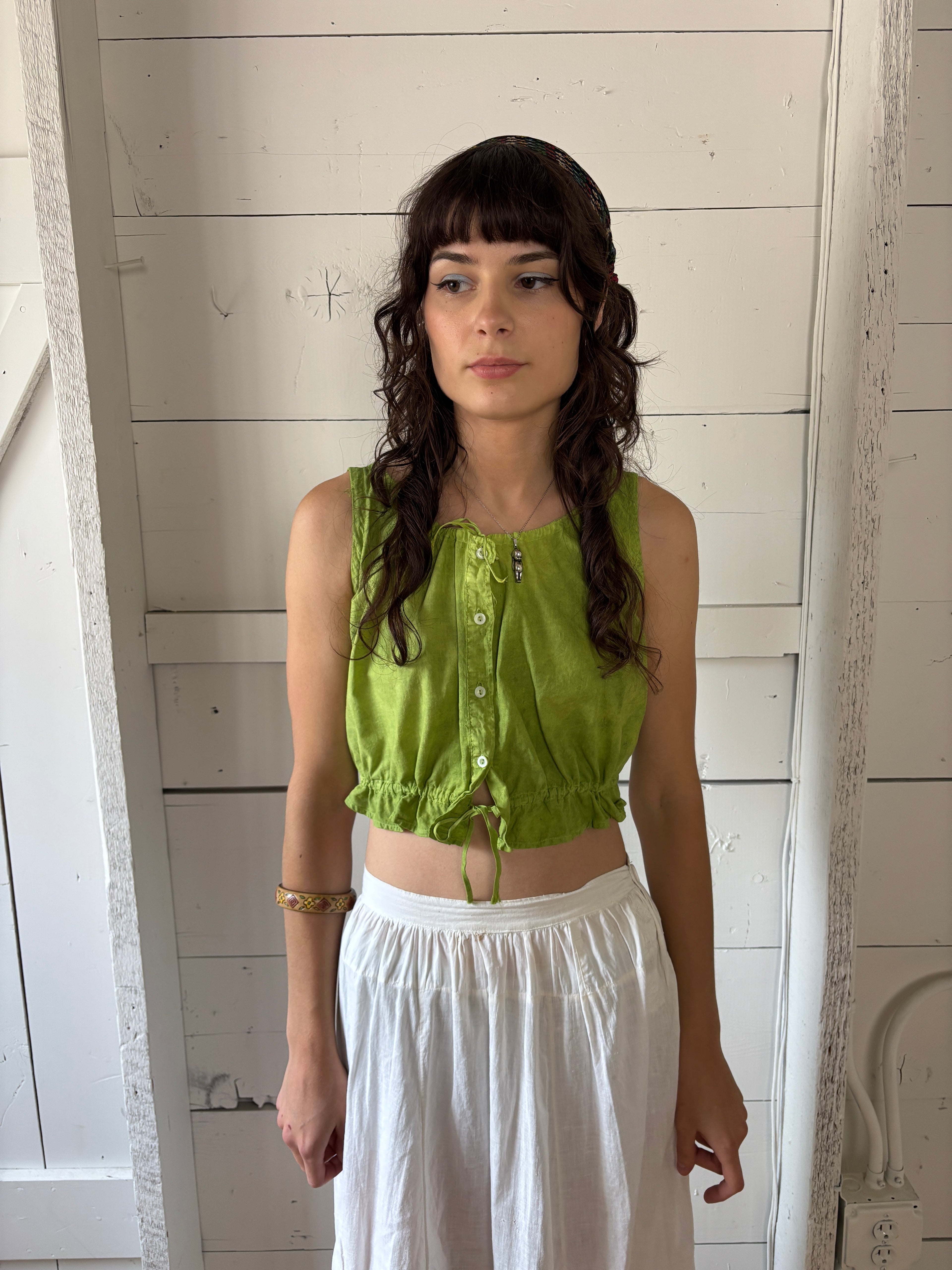Antique Hand Dyed Green Corset Cover
