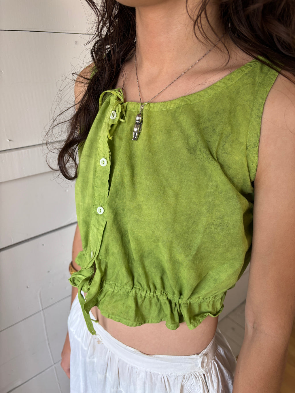 Antique Hand Dyed Green Corset Cover
