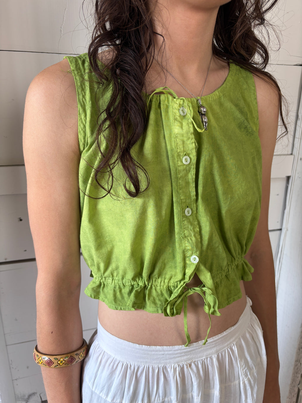 Antique Hand Dyed Green Corset Cover