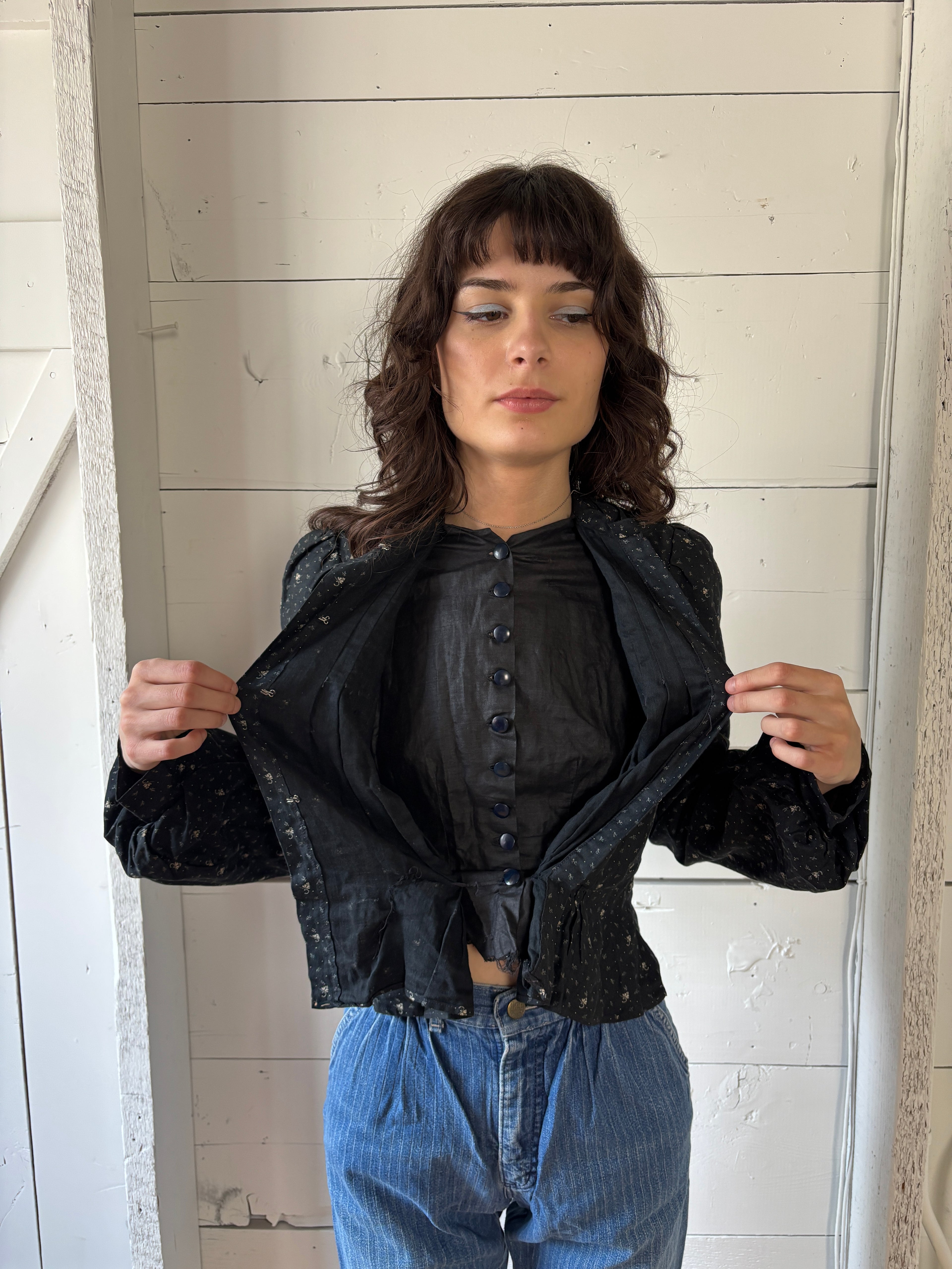 Antique Black Floral Cotton Praire Jacket
