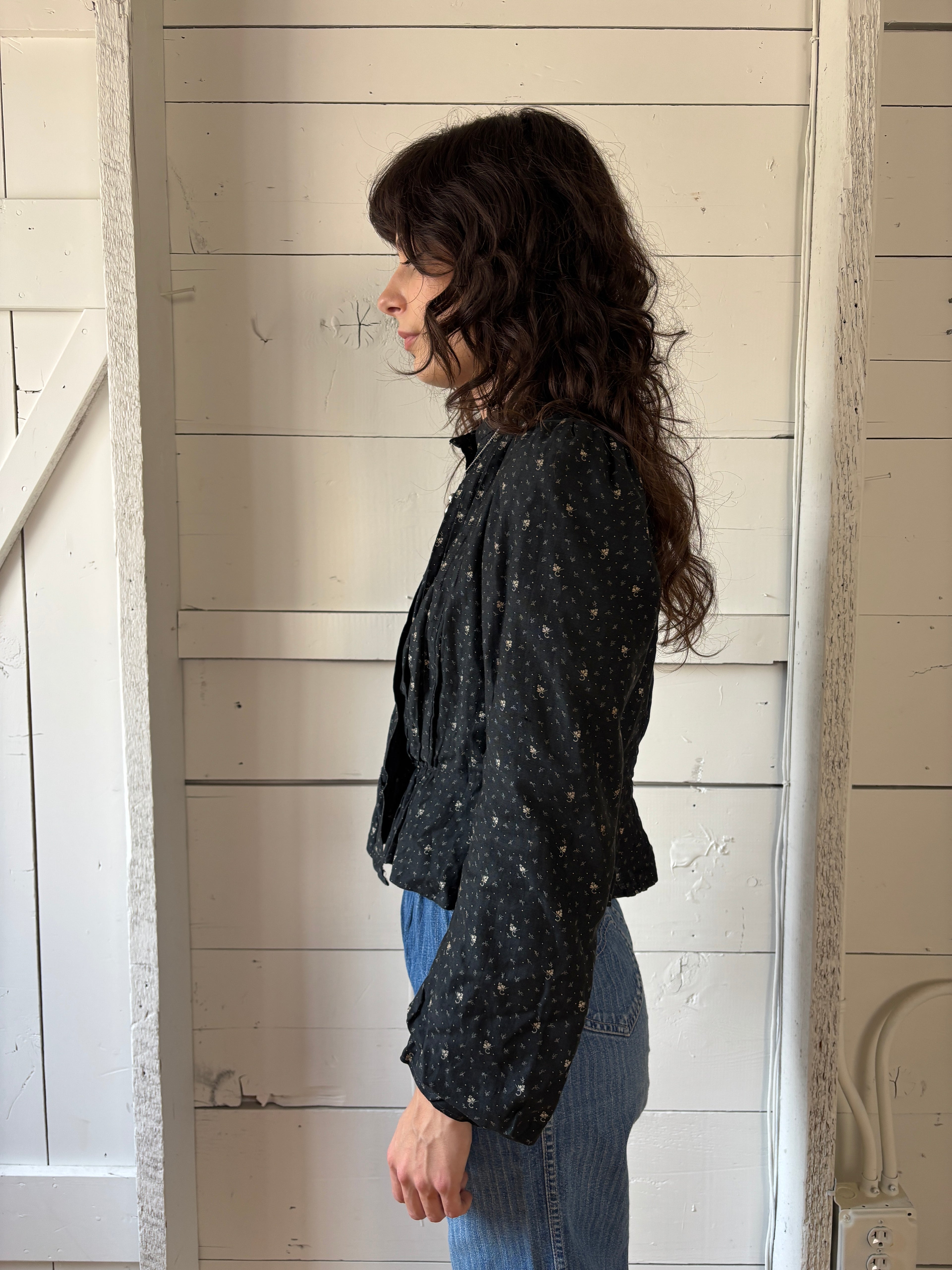 Antique Black Floral Cotton Praire Jacket