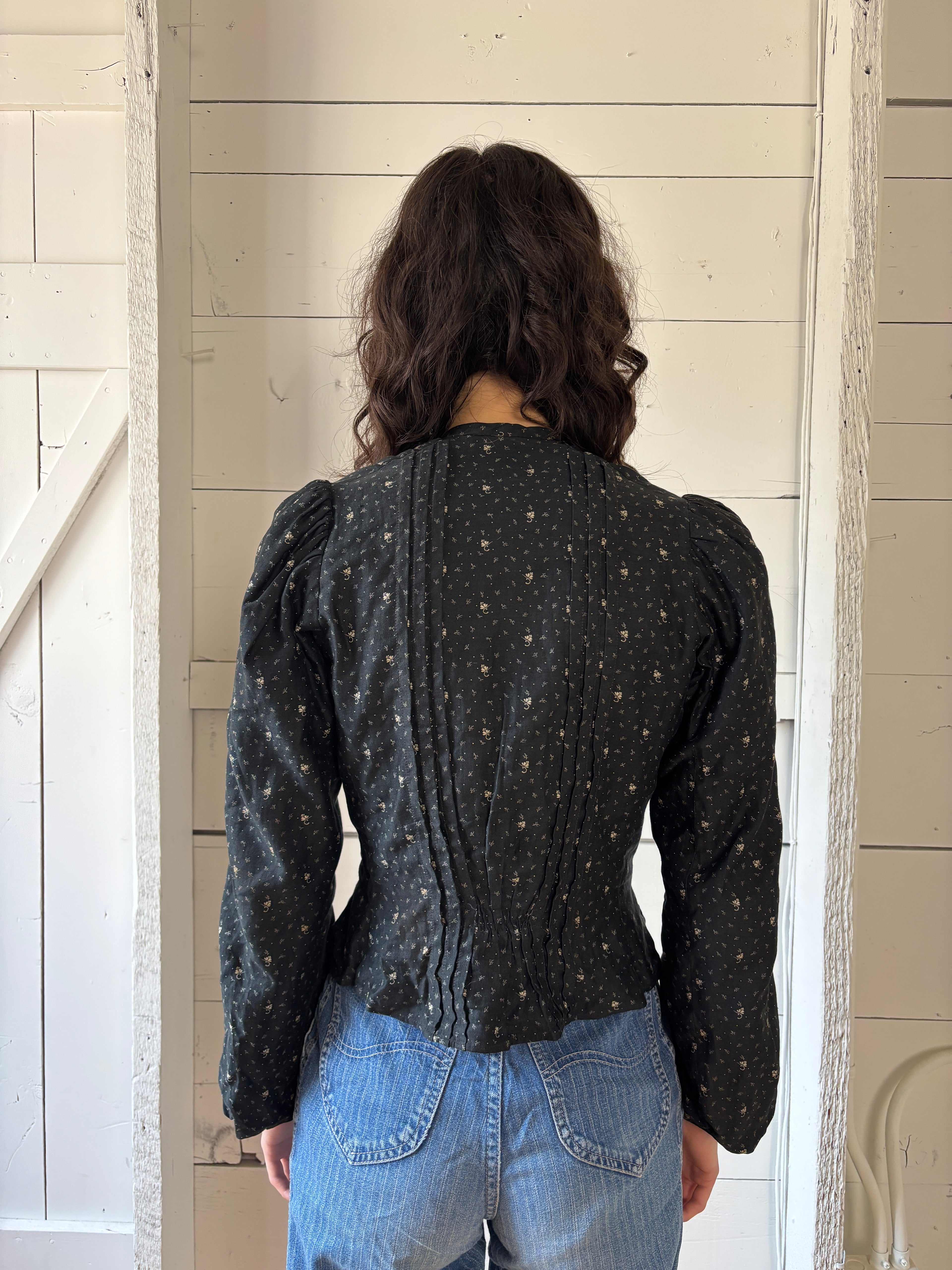 Antique Black Floral Cotton Praire Jacket