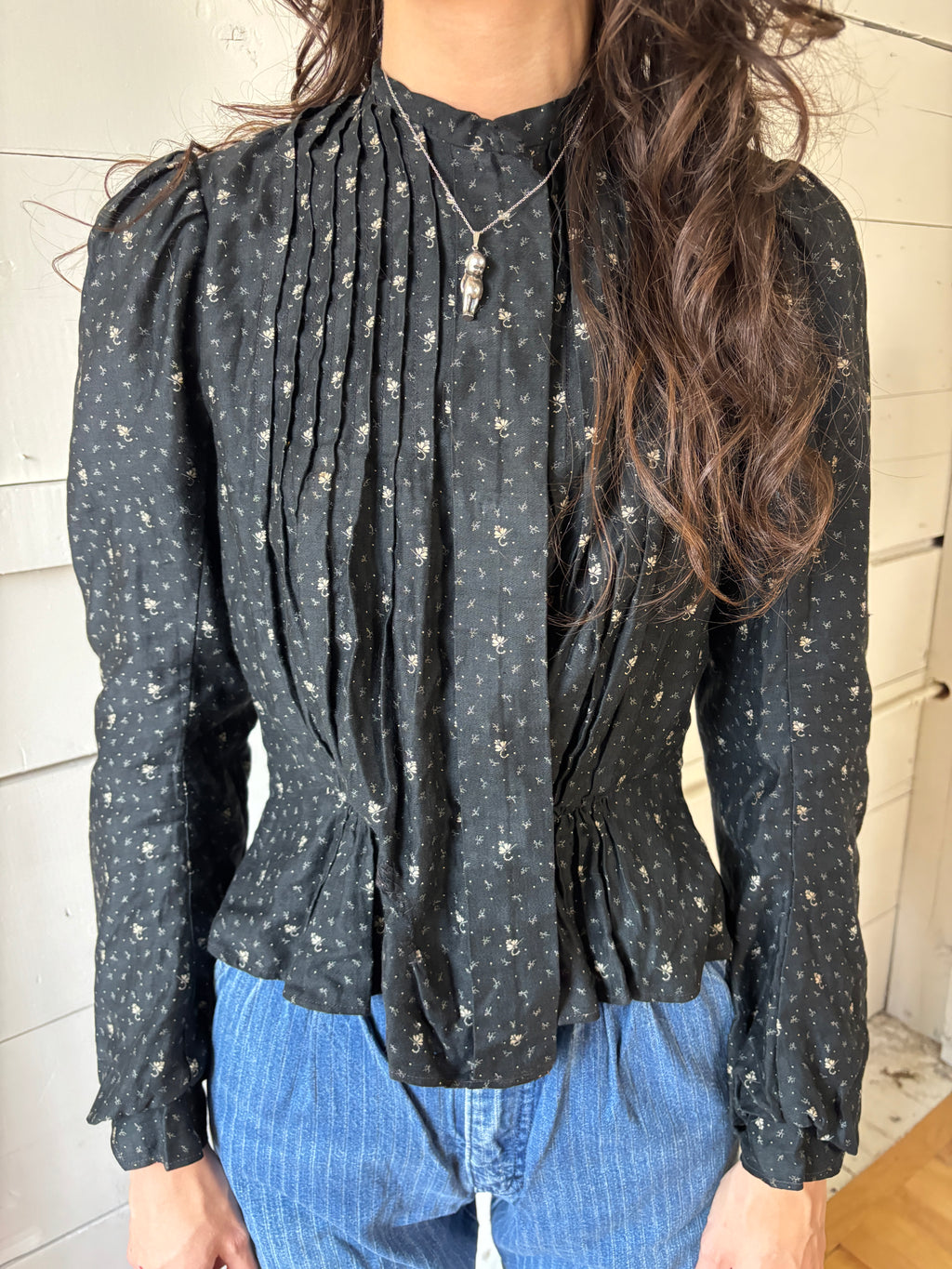 Antique Black Floral Cotton Praire Jacket