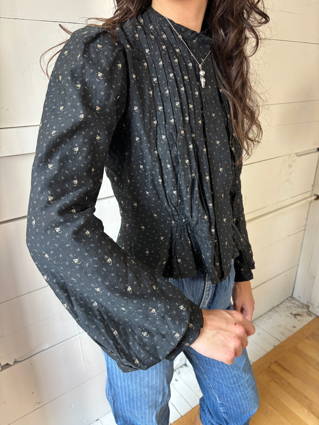 Antique Black Floral Cotton Praire Jacket