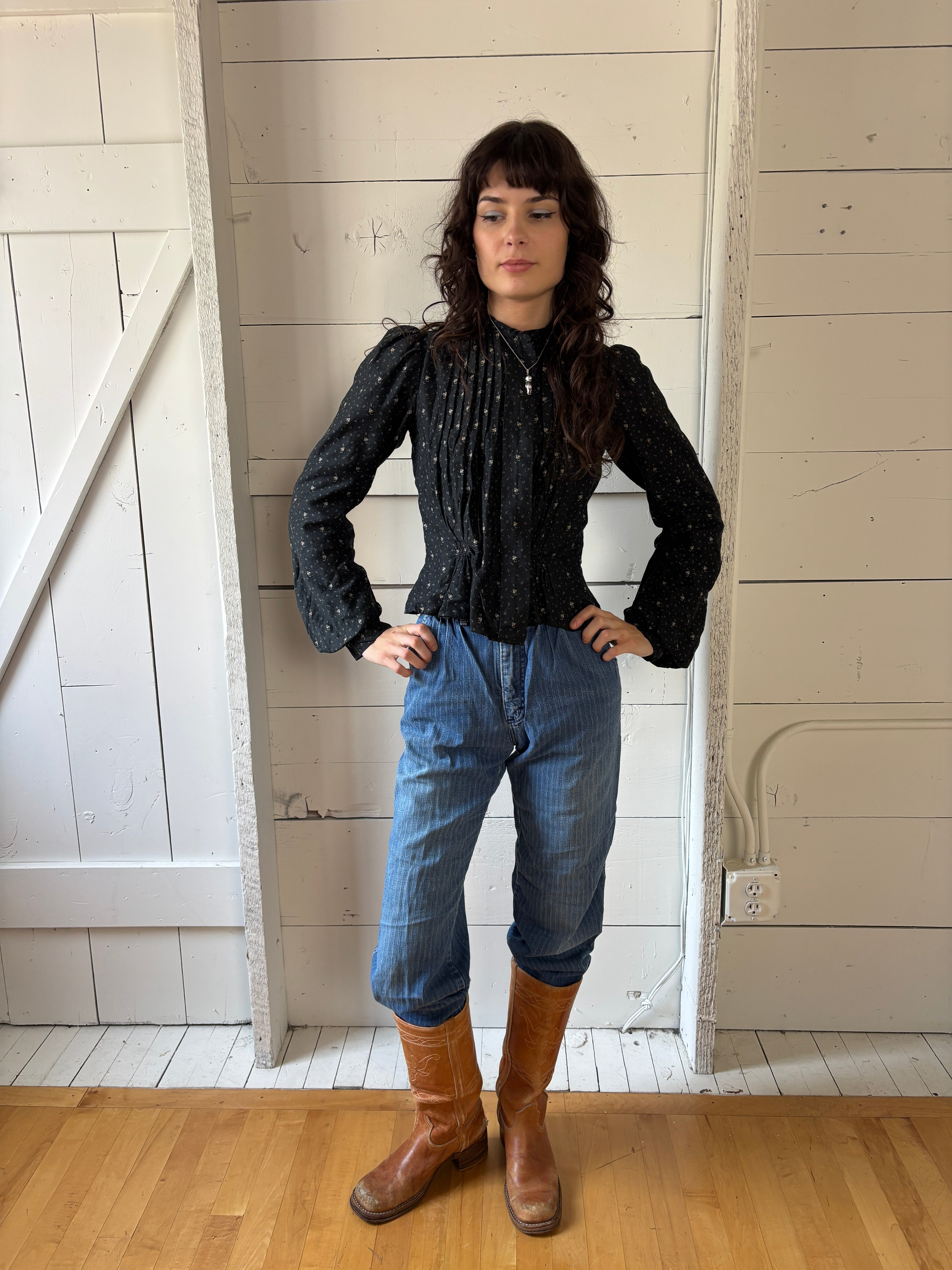 Antique Black Floral Cotton Praire Jacket