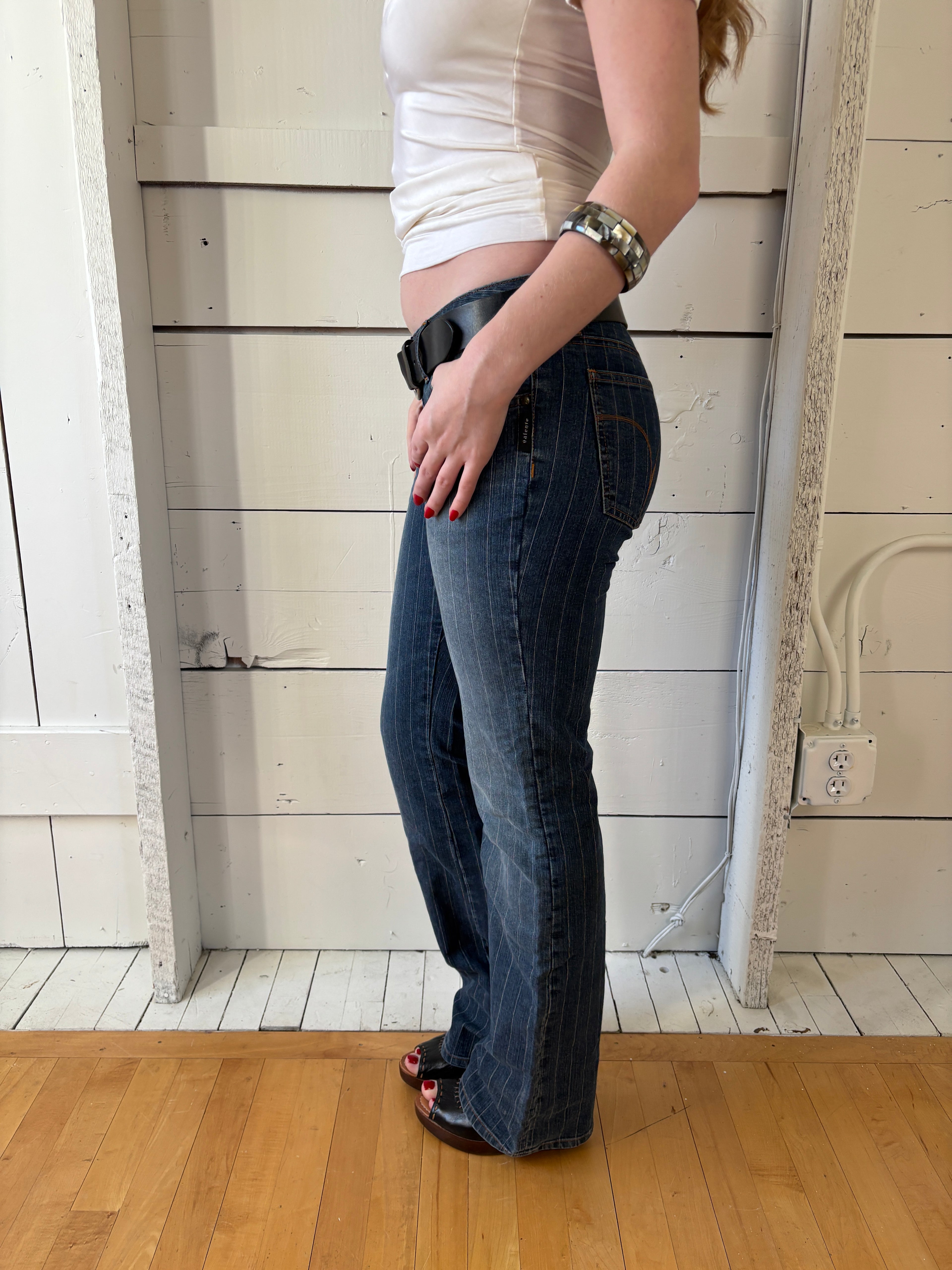2000s Sergio Valente Pinstripe Flare Jeans