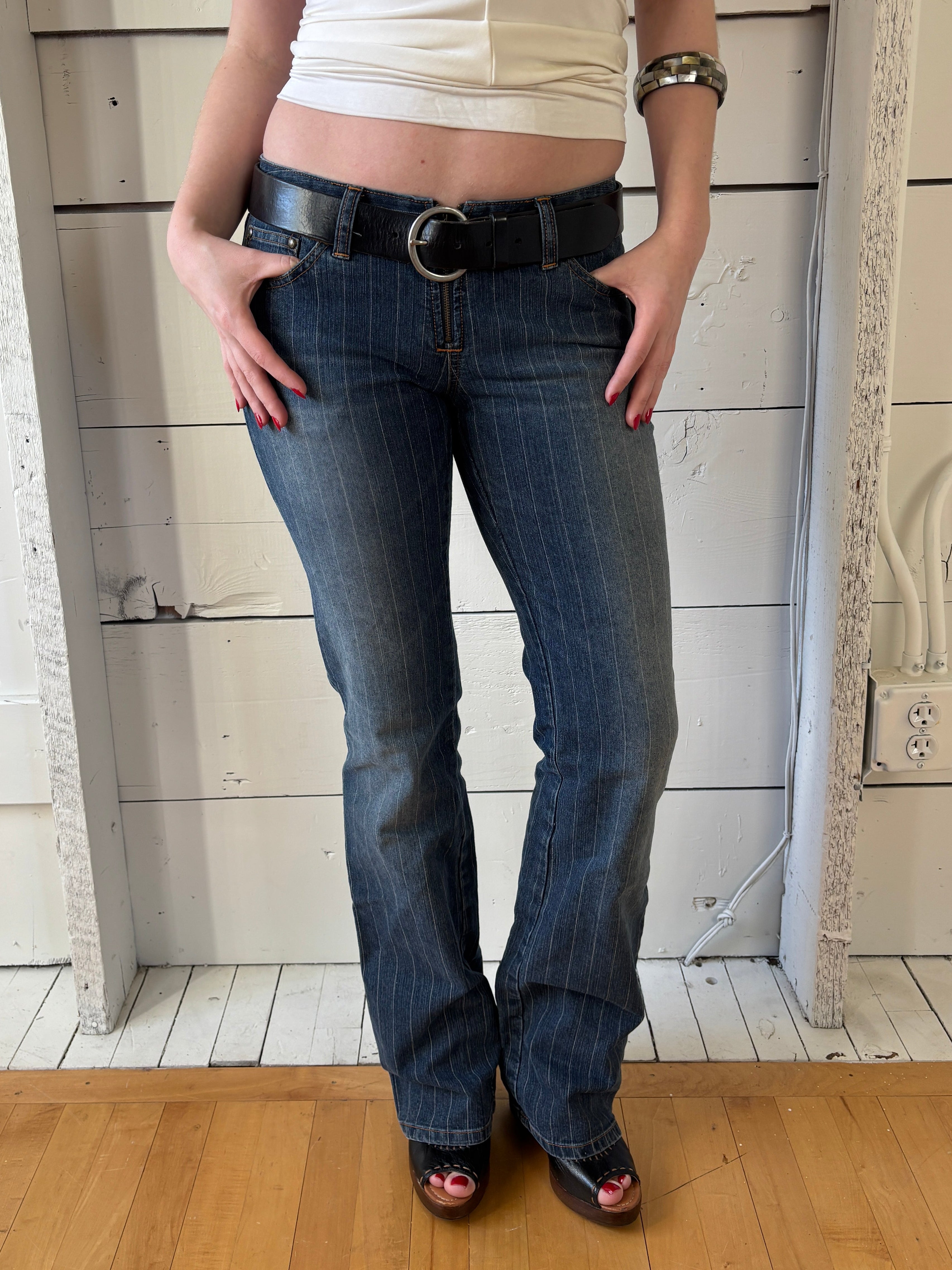 2000s Sergio Valente Pinstripe Flare Jeans