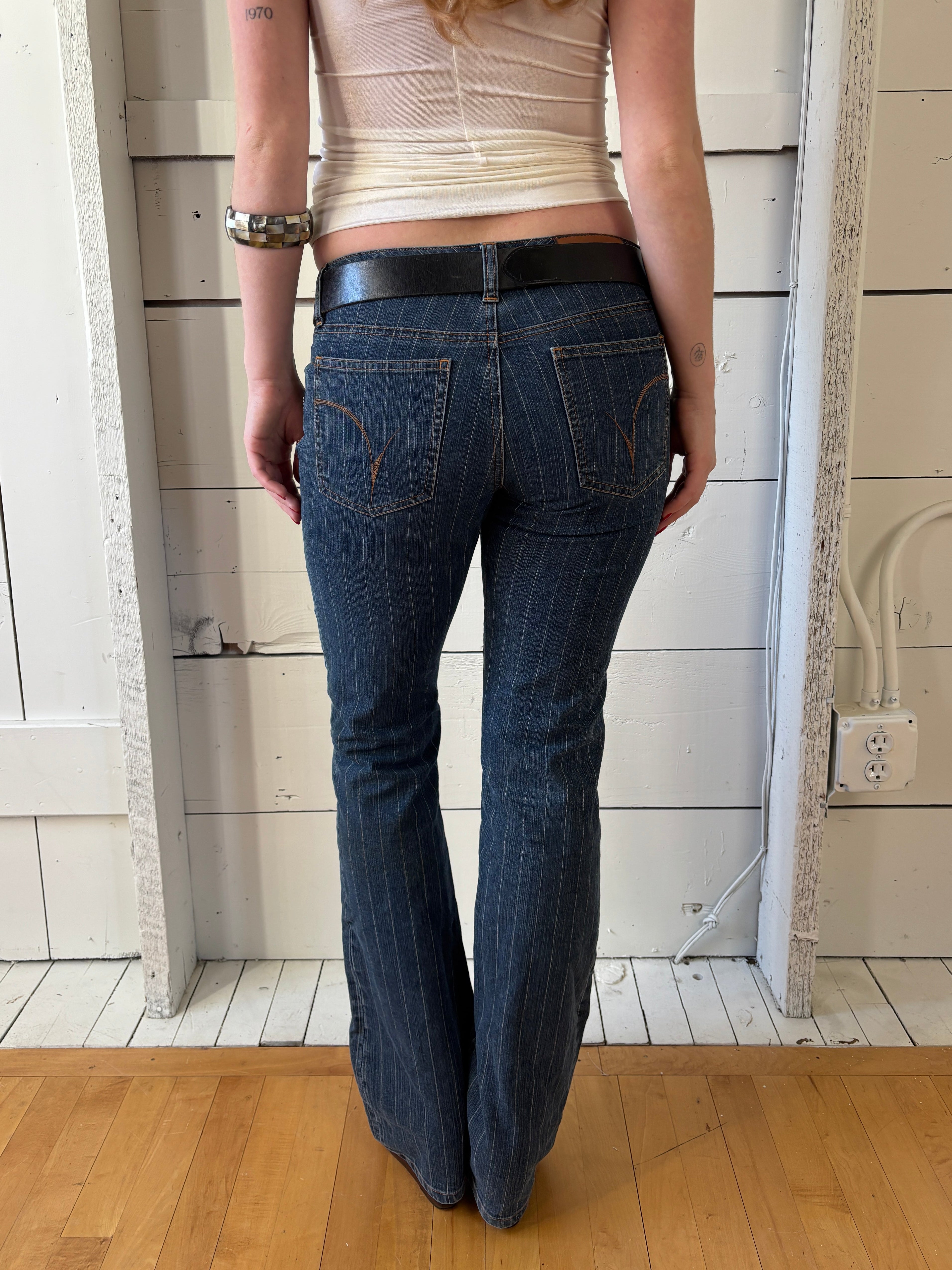 2000s Sergio Valente Pinstripe Flare Jeans