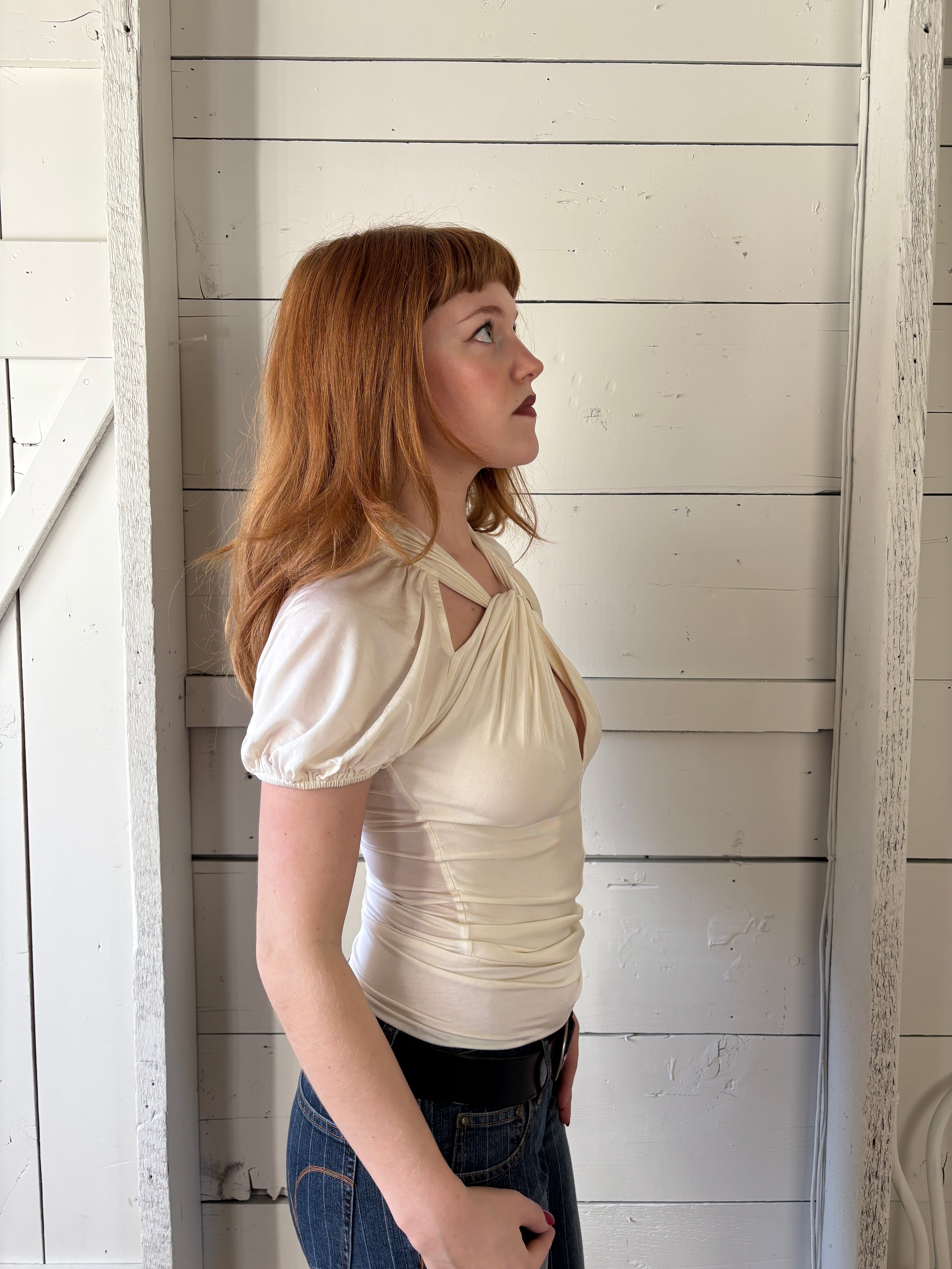 Y2K Bebe Made in USA Cross-Back Blouse