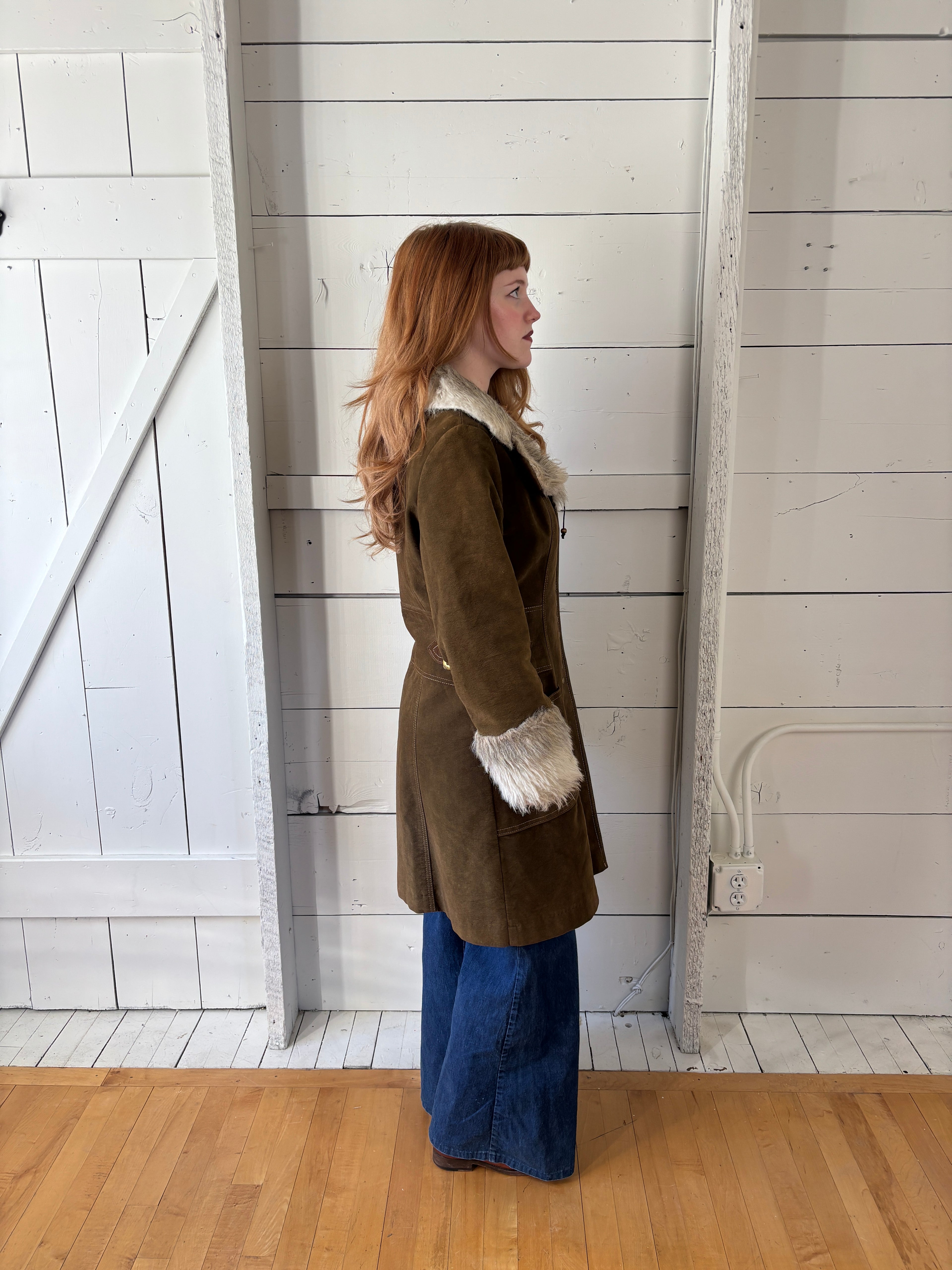 1960s Union Made Suede Fur Penny Lane Coat