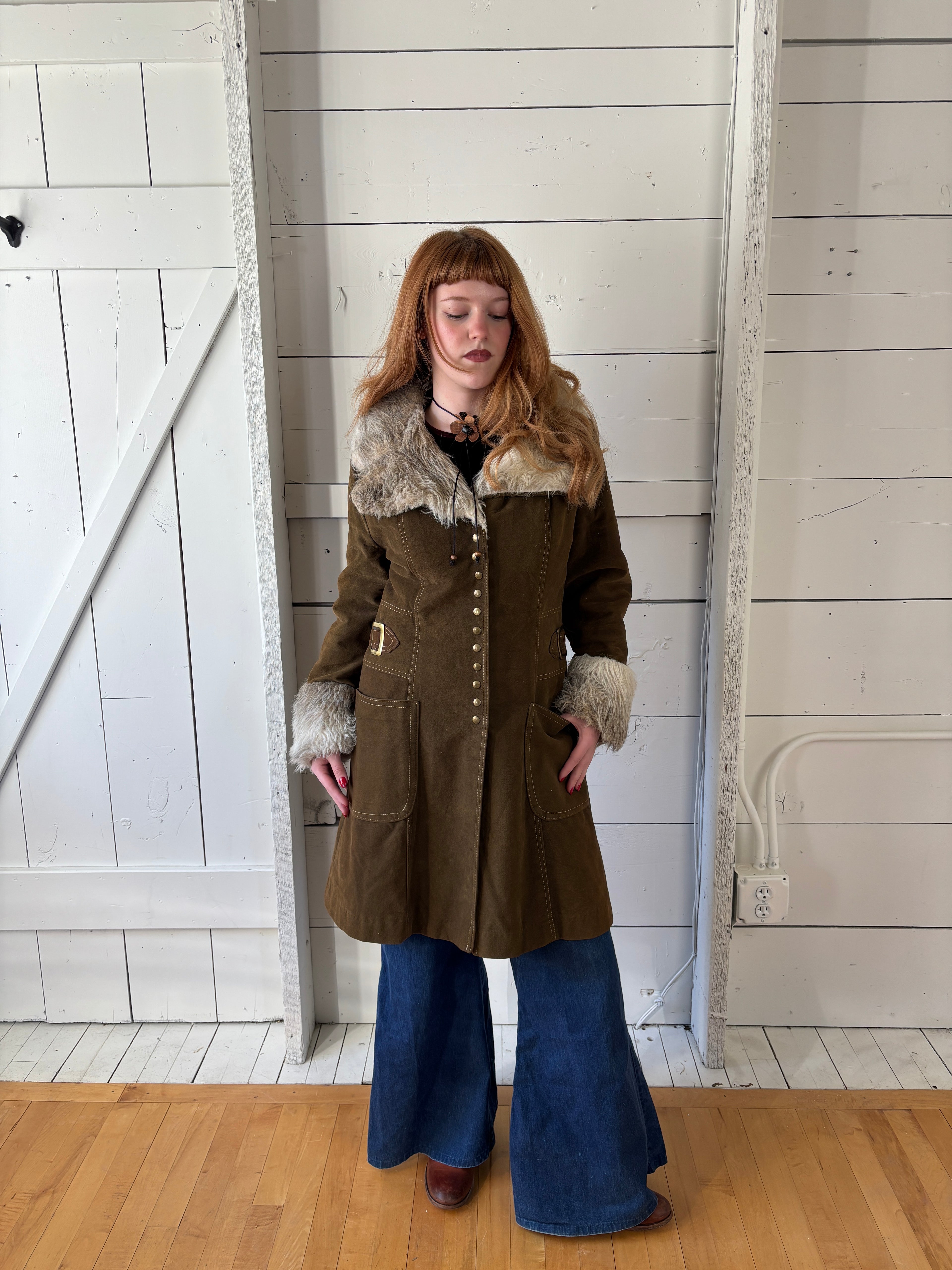 1960s Union Made Suede Fur Penny Lane Coat