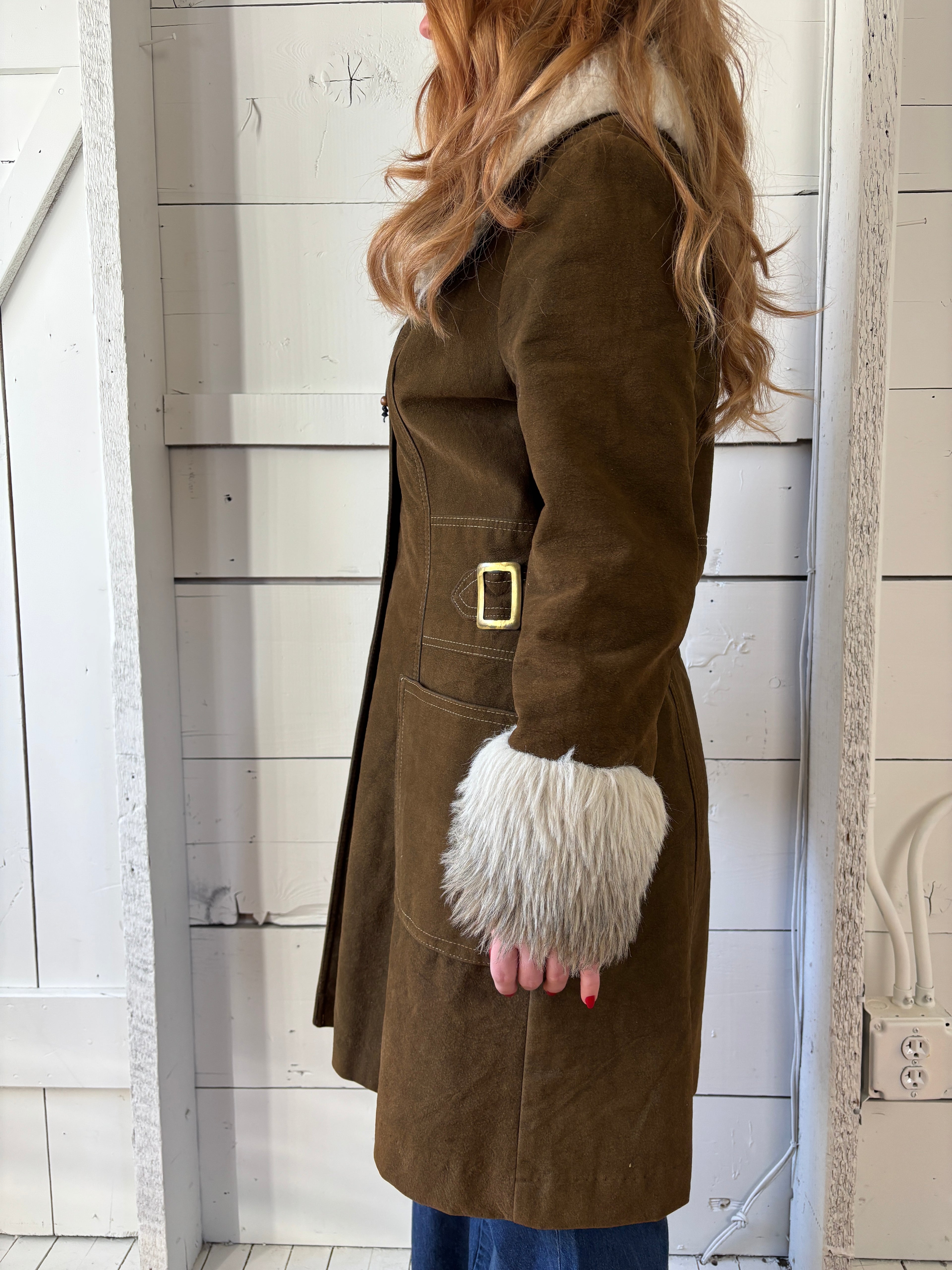 1960s Union Made Suede Fur Penny Lane Coat
