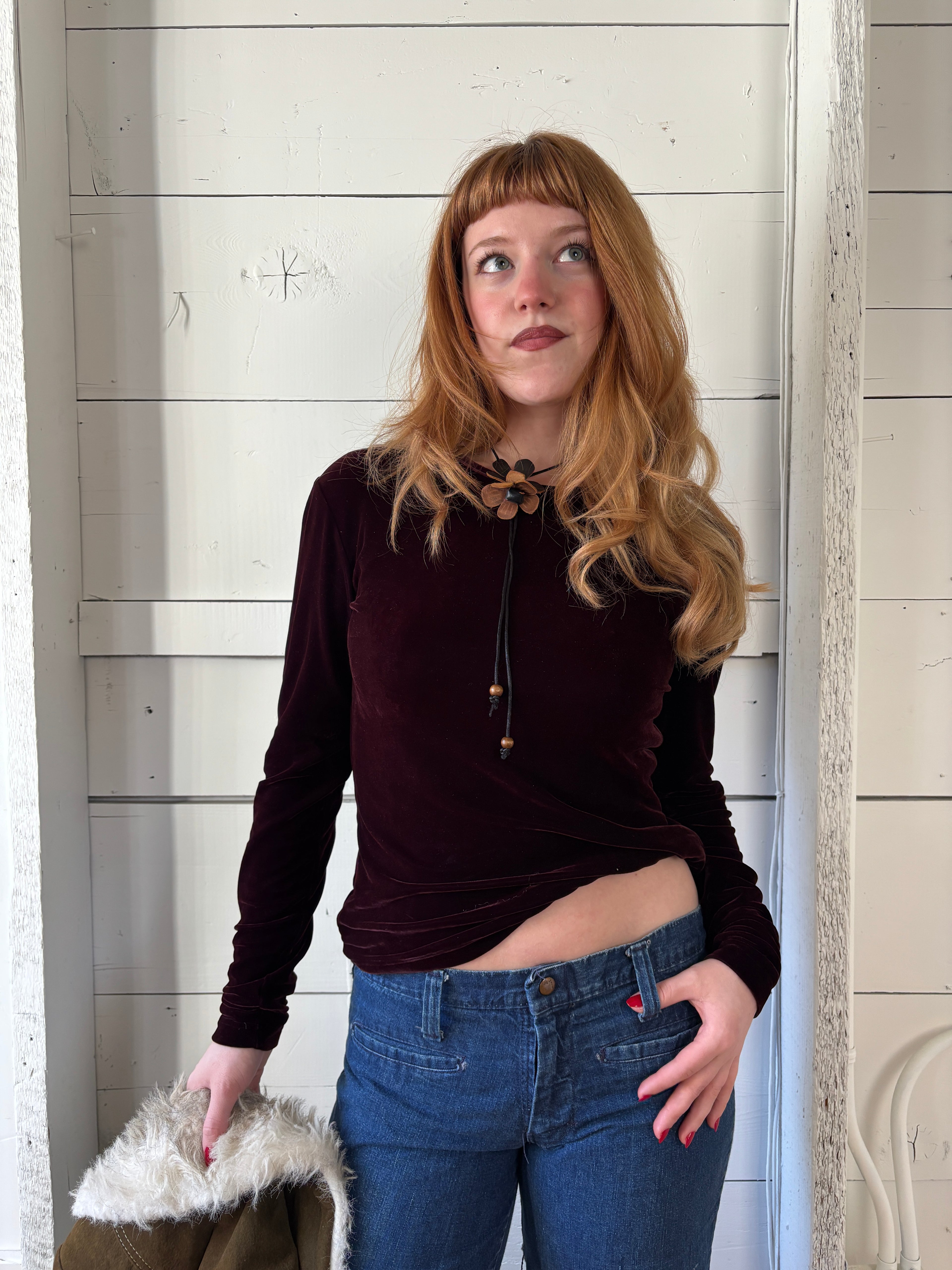 90s Ralph Lauren Velvet Purple Long Sleeve Top