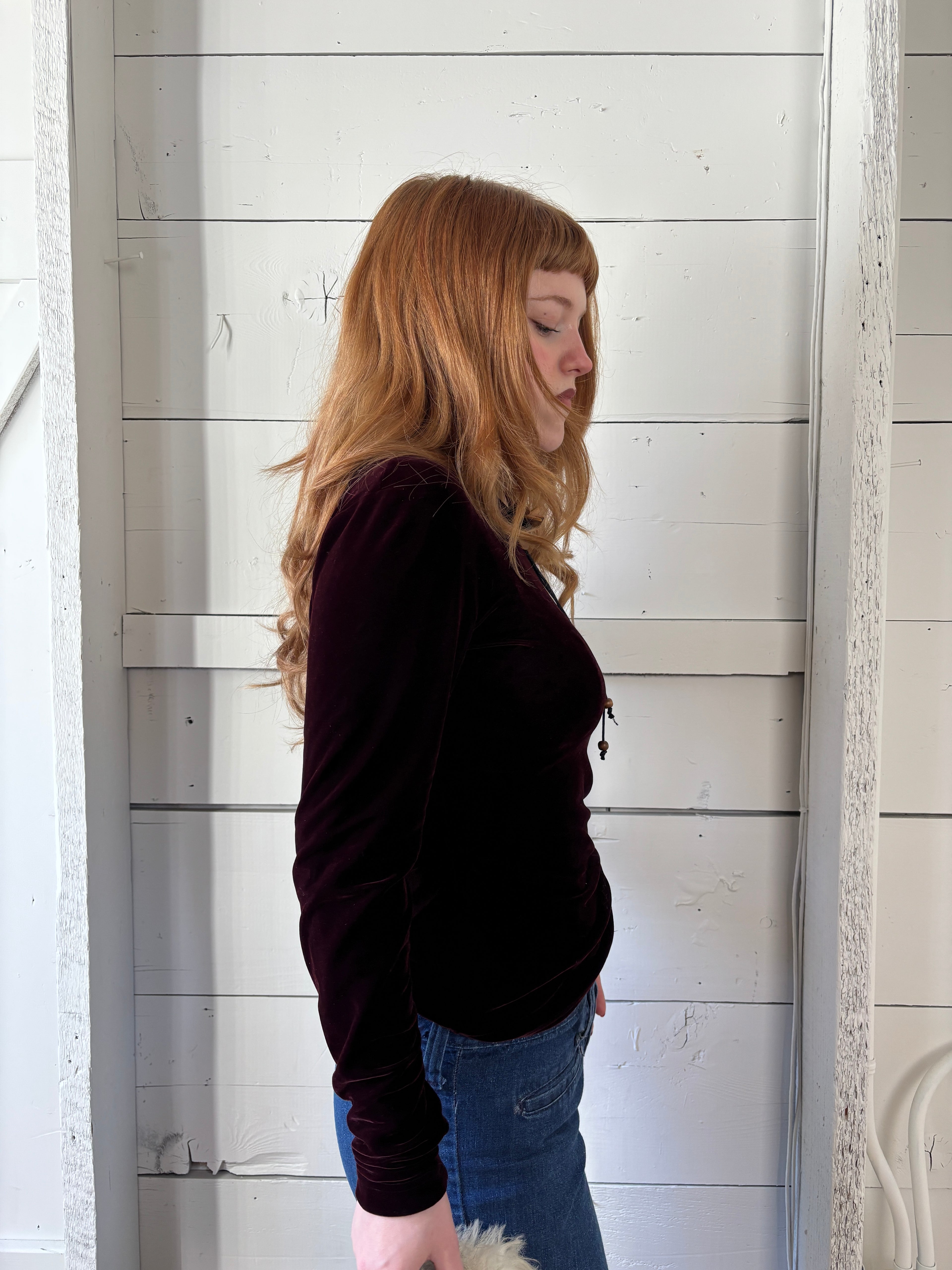 90s Ralph Lauren Velvet Purple Long Sleeve Top