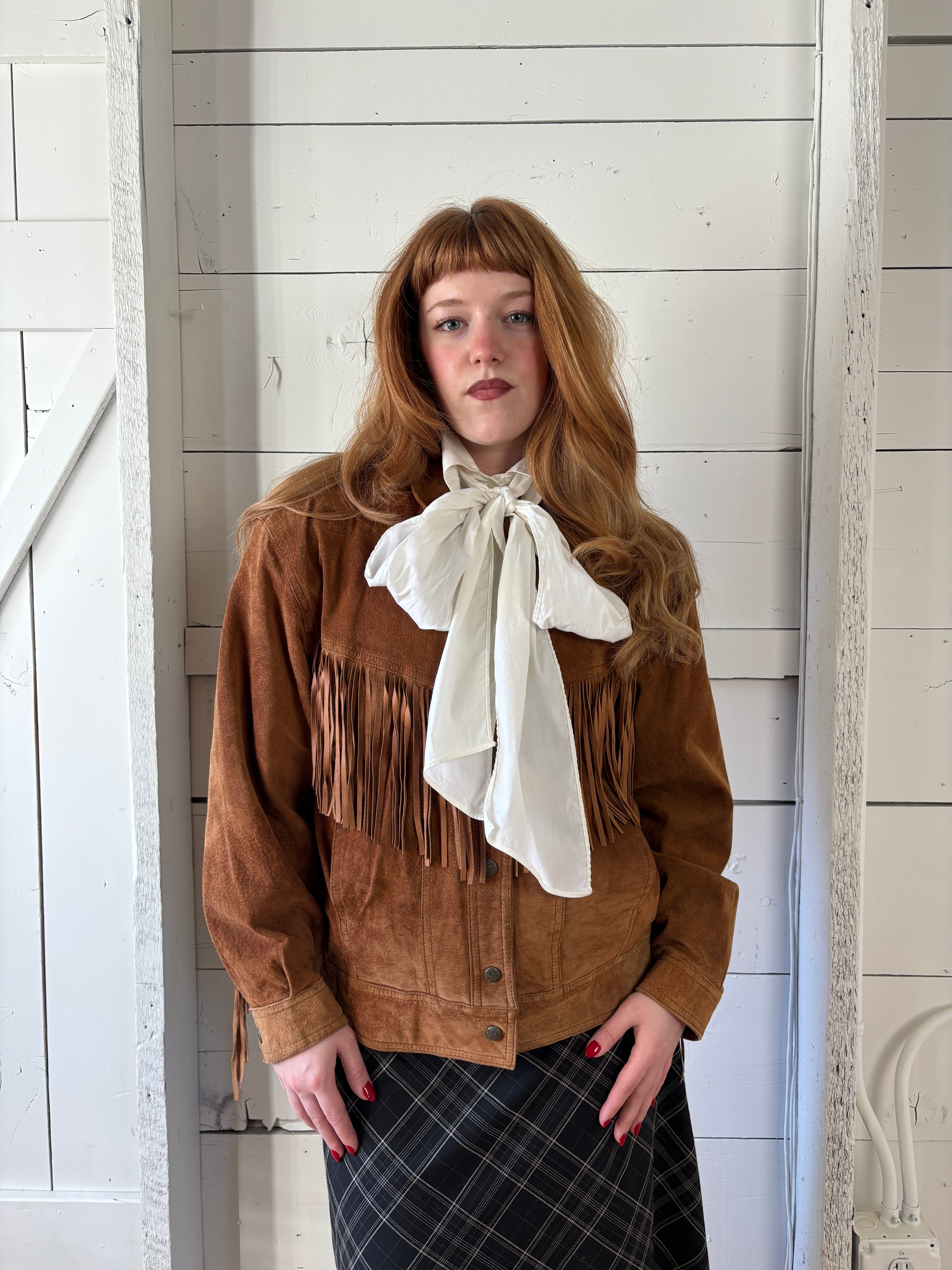 80s Studio Siena Fringe Leather Bomber Jacket