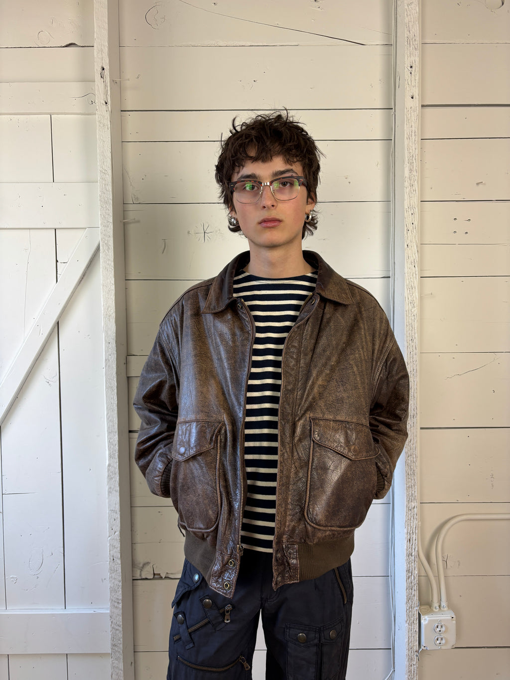 Vintage Adventure Bound Leather Bomber Jacket