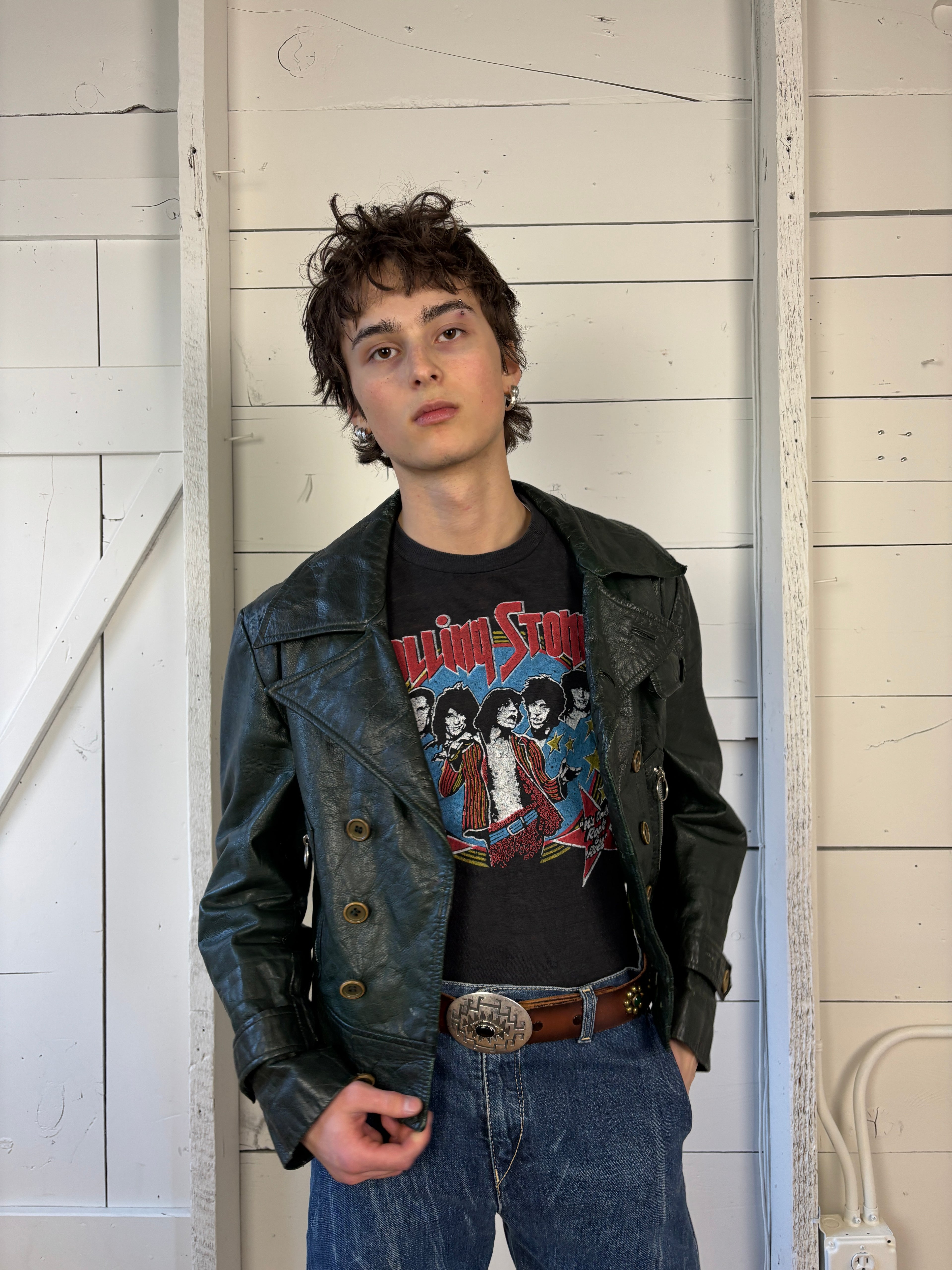 80s Double Breasted Cropped Leather Jacket