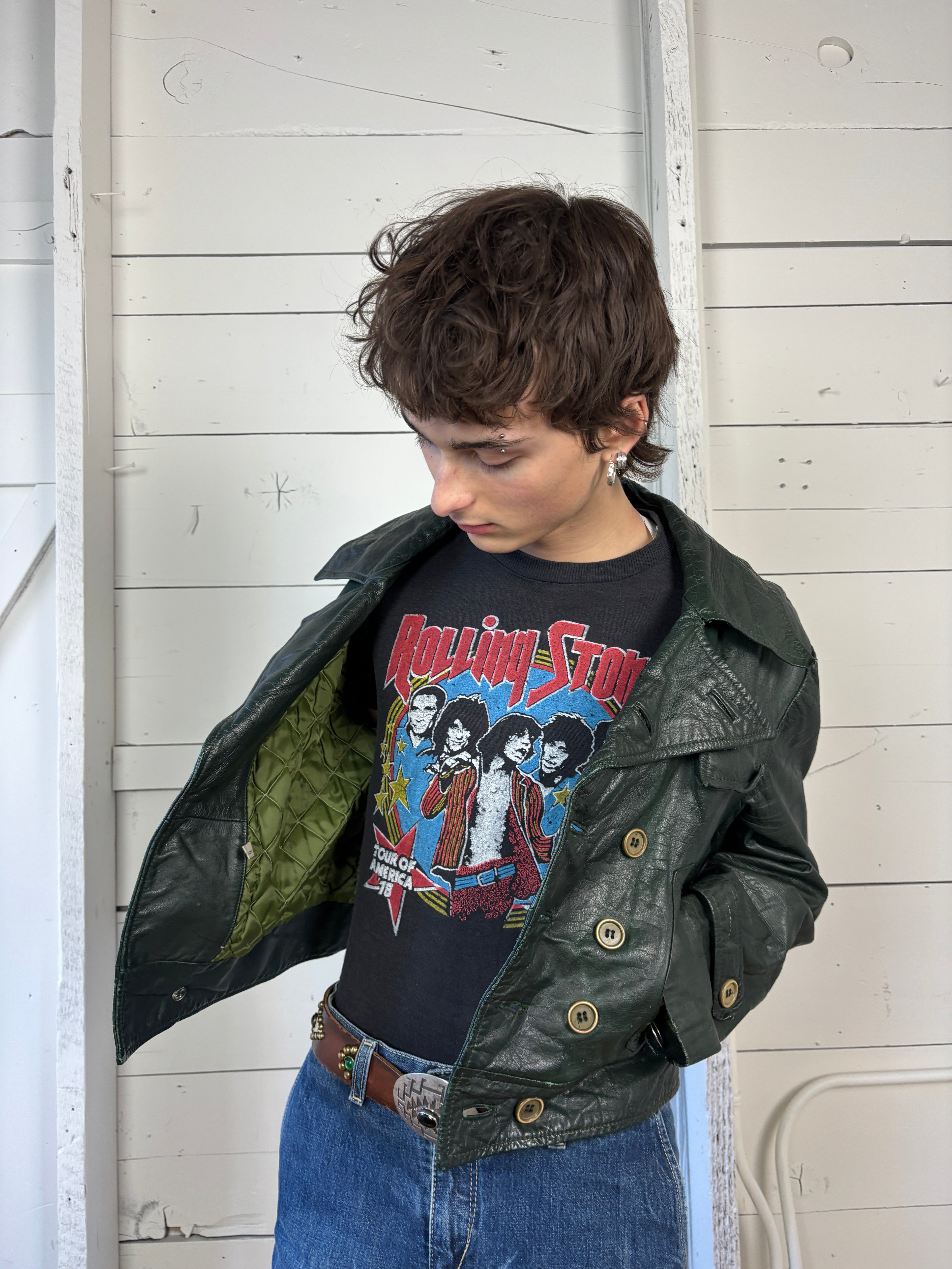 80s Double Breasted Cropped Leather Jacket