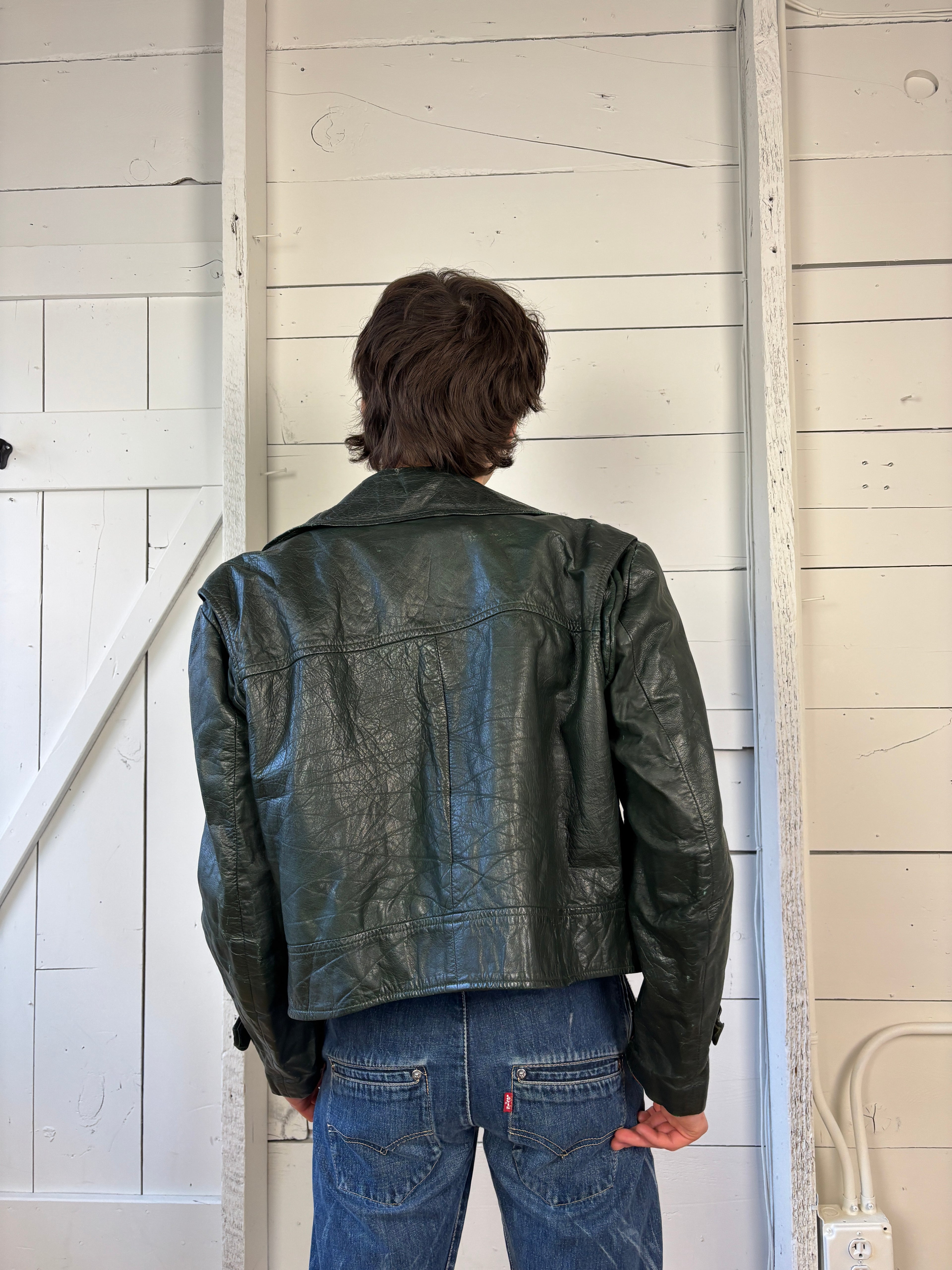 80s Double Breasted Cropped Leather Jacket