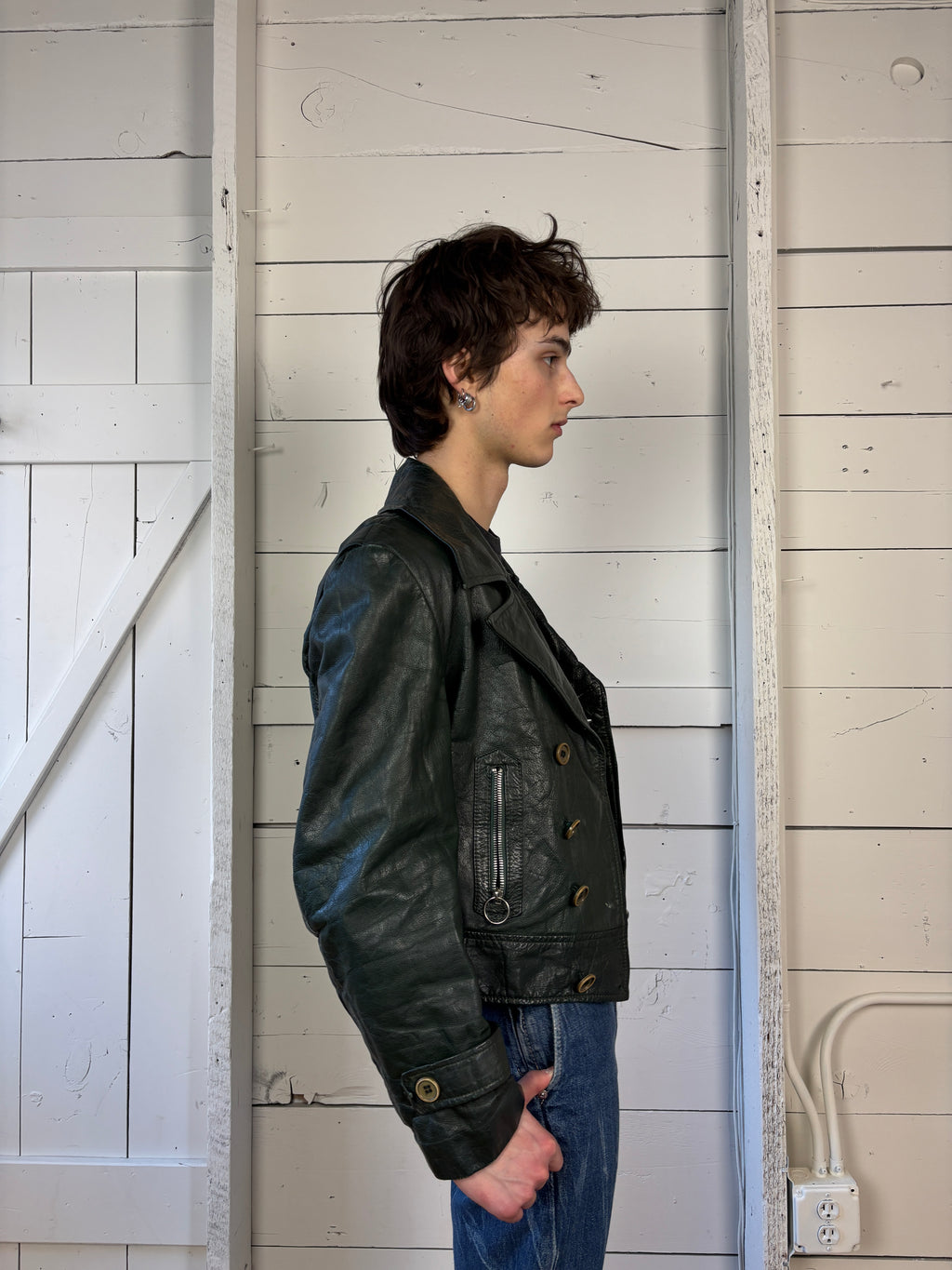 80s Double Breasted Cropped Leather Jacket