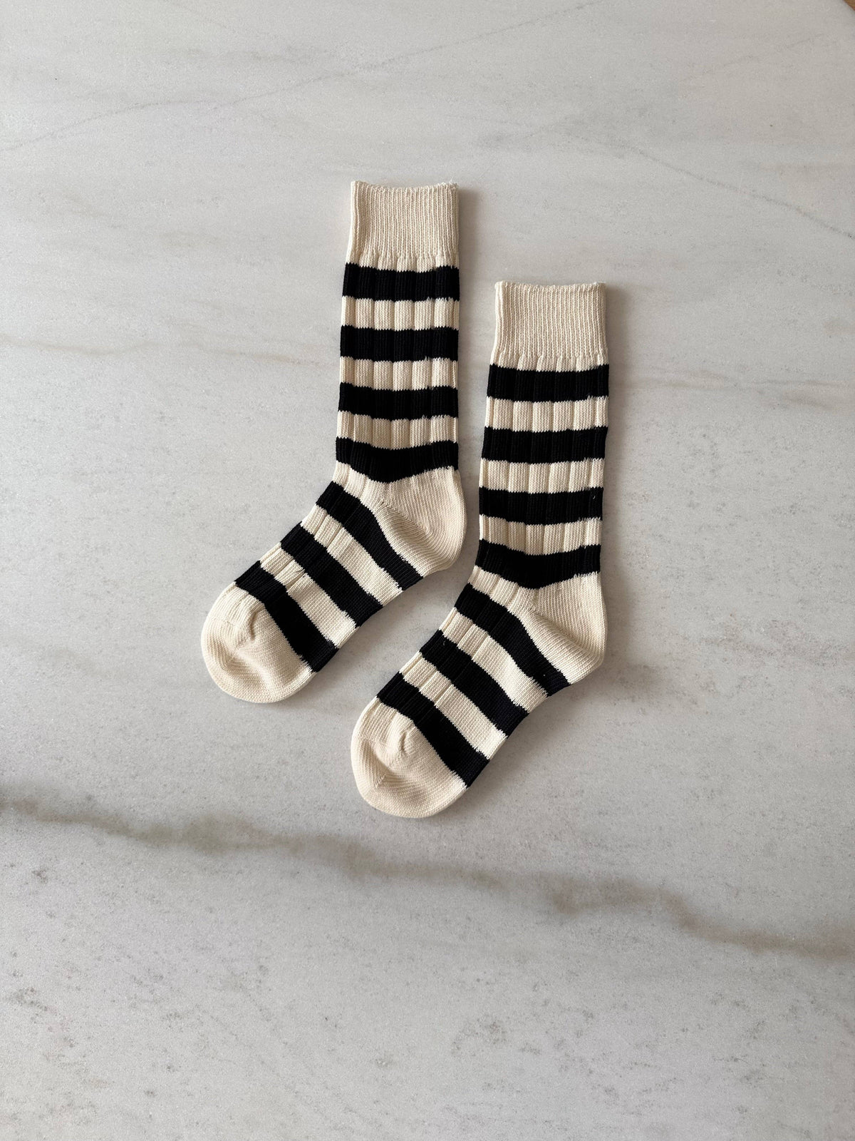 Thick Ribbed Cotton Stripe High Socks